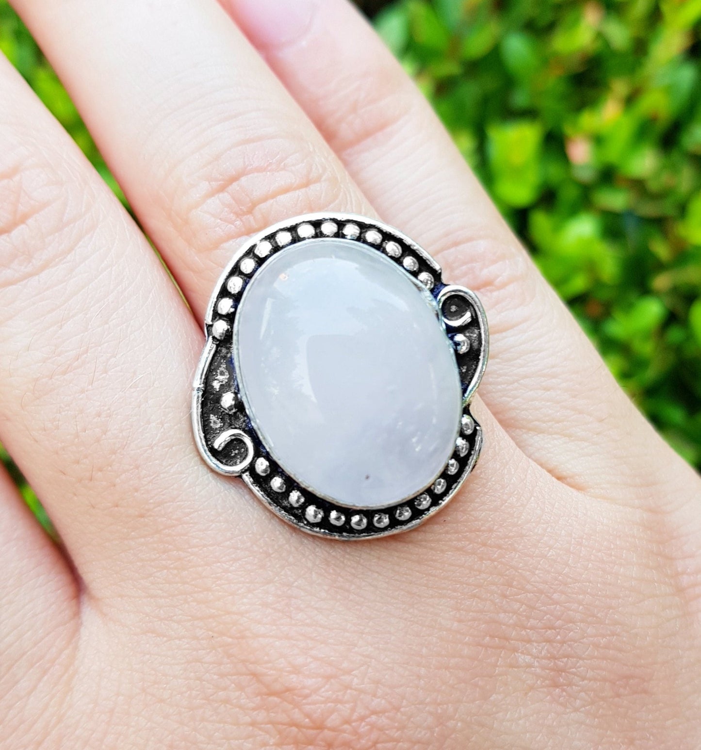 Rose Quartz Sterling Silver Ring - US Size 7 Boho Statement Ring - LunarGem - Rings