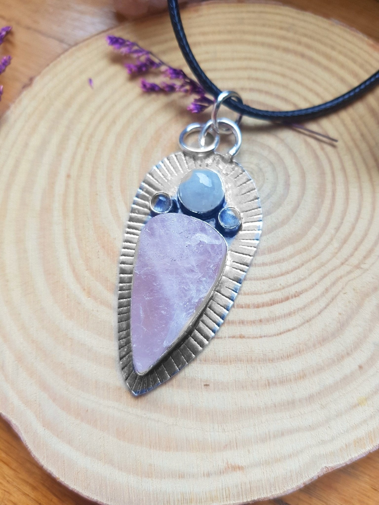 Rough Rose Quartz And Moonstone Necklace, Statement Necklace, Crystal Jewellery One Of A Kind - LunarGem - 