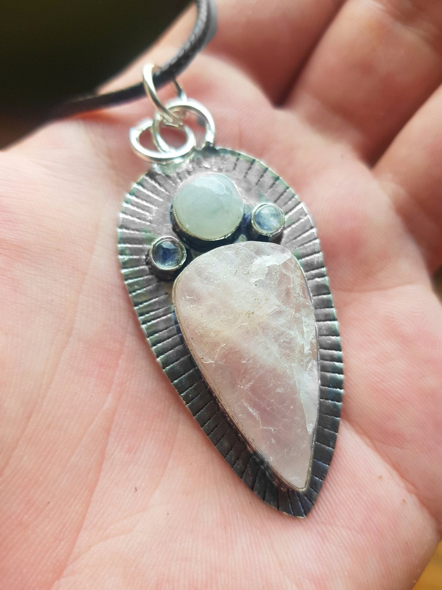 Rough Rose Quartz And Moonstone Necklace, Statement Necklace, Crystal Jewellery One Of A Kind - LunarGem - 