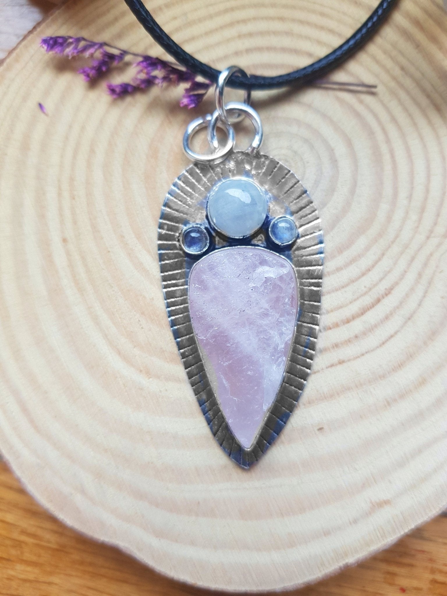 Rough Rose Quartz And Moonstone Necklace, Statement Necklace, Crystal Jewellery One Of A Kind - LunarGem - 