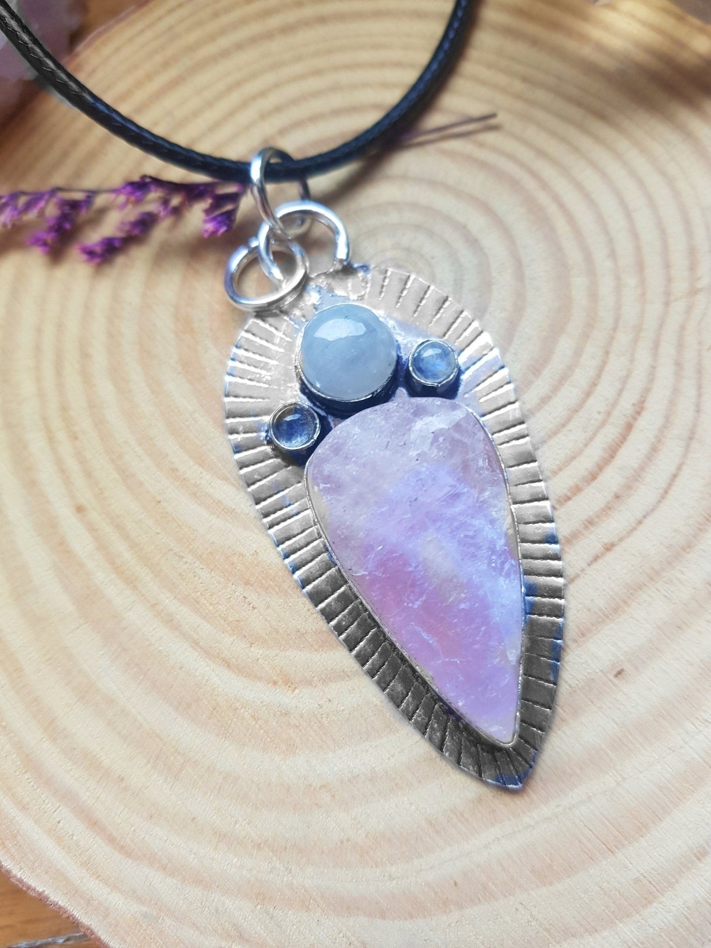 Rough Rose Quartz And Moonstone Necklace, Statement Necklace, Crystal Jewellery One Of A Kind - LunarGem - 