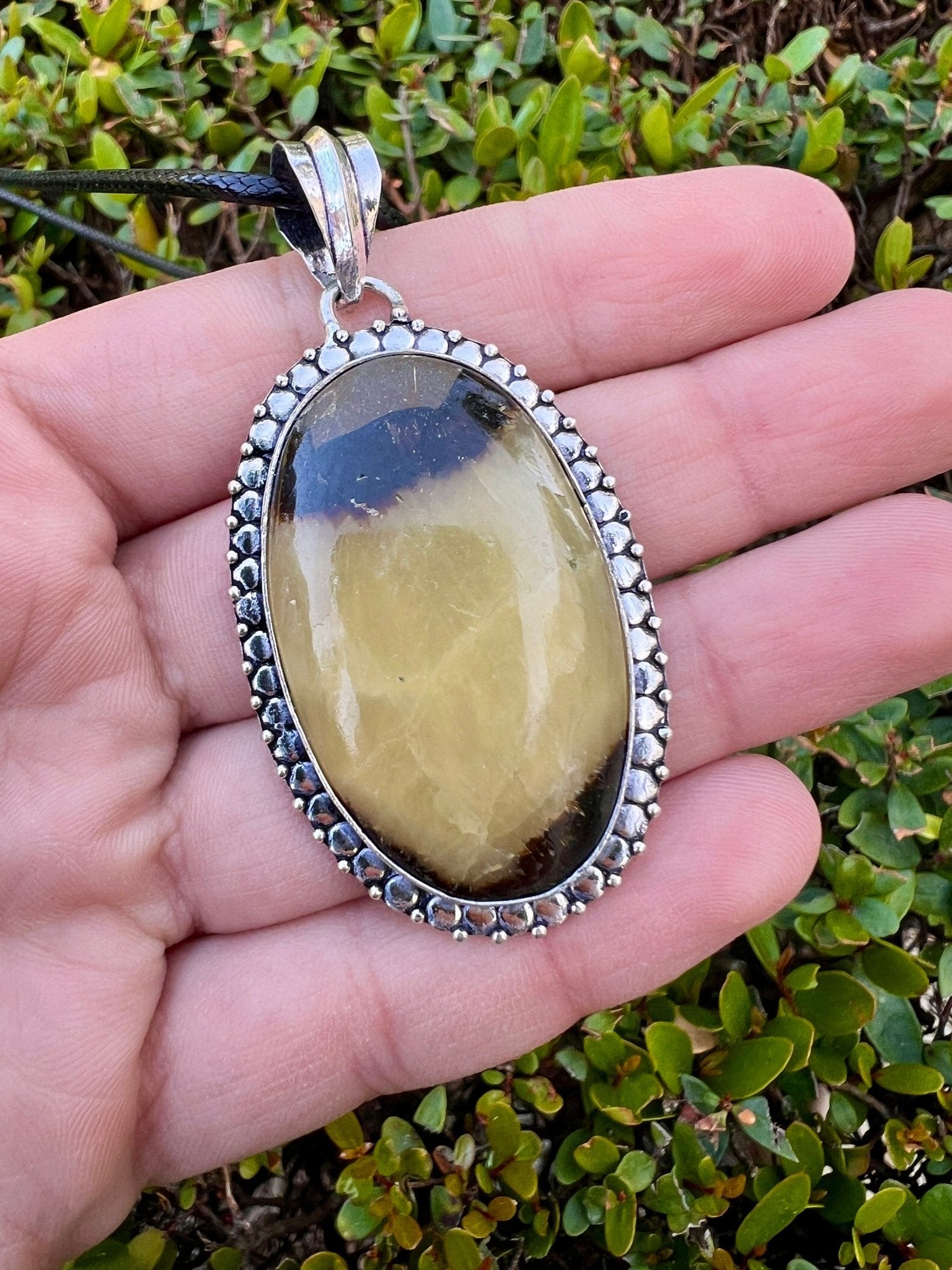 Septarian Jasper Pendant, Recycled Sterling Silver, Boho Dragon Stone Jewelry - LunarGem - Charms & Pendants