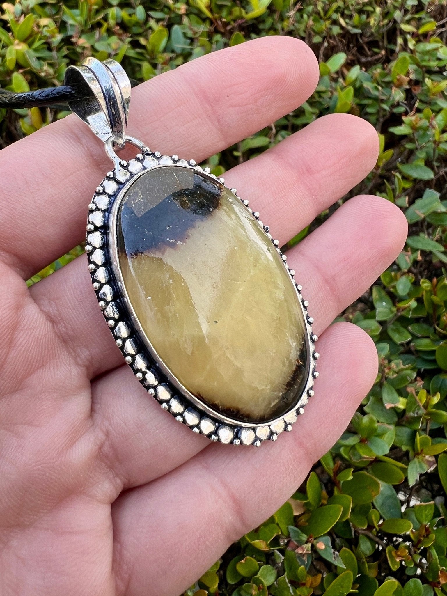 Septarian Jasper Pendant, Recycled Sterling Silver, Boho Dragon Stone Jewelry - LunarGem - Charms & Pendants