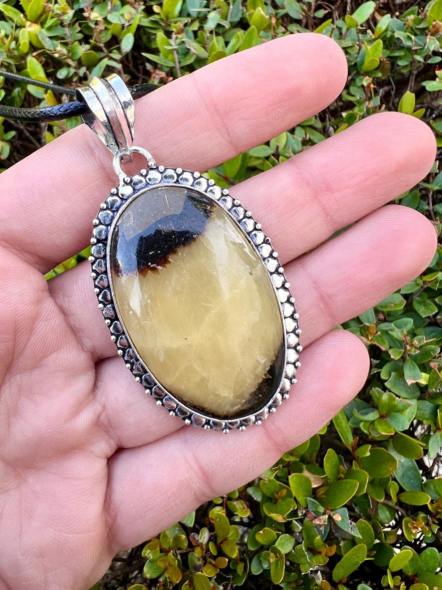 Septarian Jasper Pendant, Recycled Sterling Silver, Boho Dragon Stone Jewelry - LunarGem - Charms & Pendants