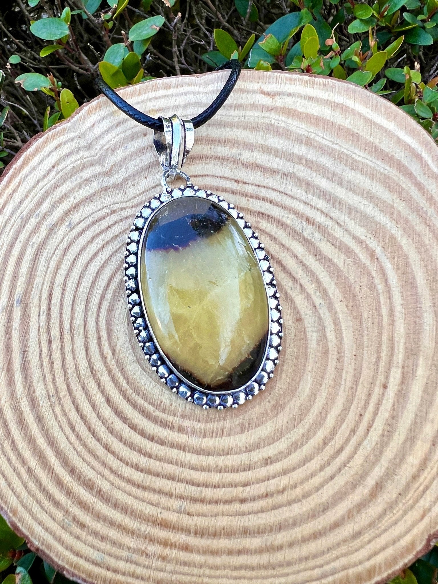 Septarian Jasper Pendant, Recycled Sterling Silver, Boho Dragon Stone Jewelry - LunarGem - Charms & Pendants