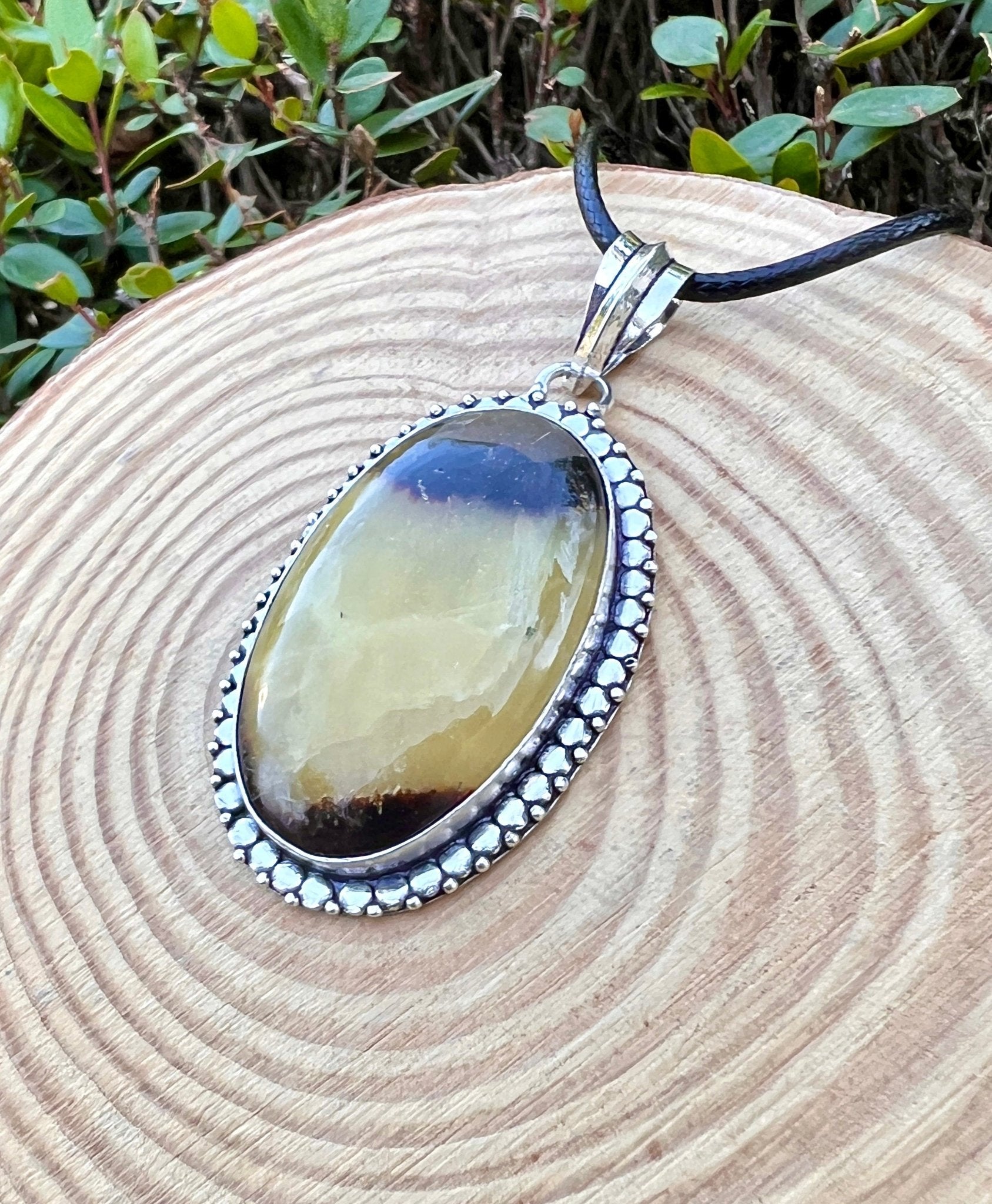 Septarian Jasper Pendant, Recycled Sterling Silver, Boho Dragon Stone Jewelry - LunarGem - Charms & Pendants