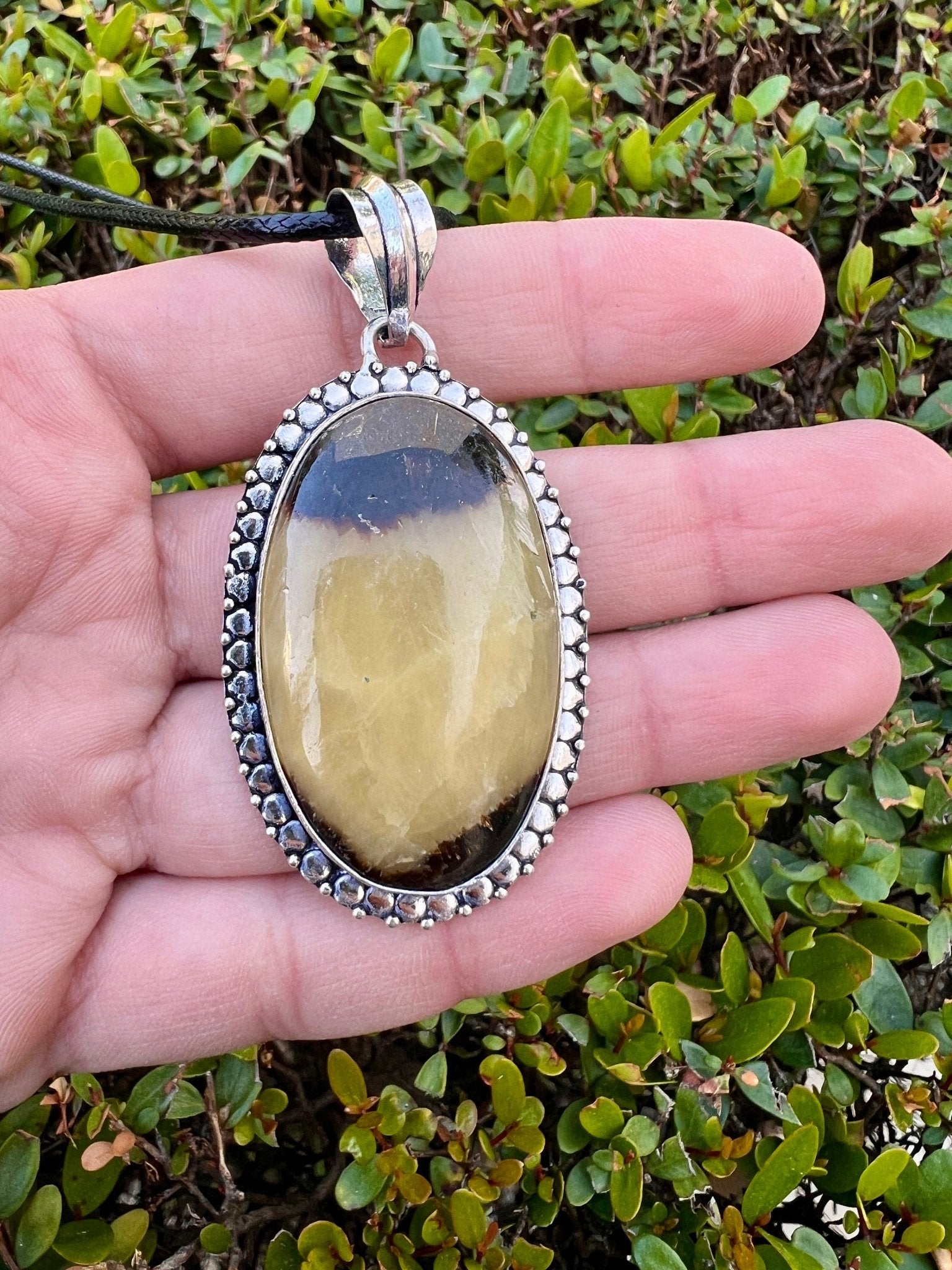 Septarian Jasper Pendant, Recycled Sterling Silver, Boho Dragon Stone Jewelry - LunarGem - Charms & Pendants