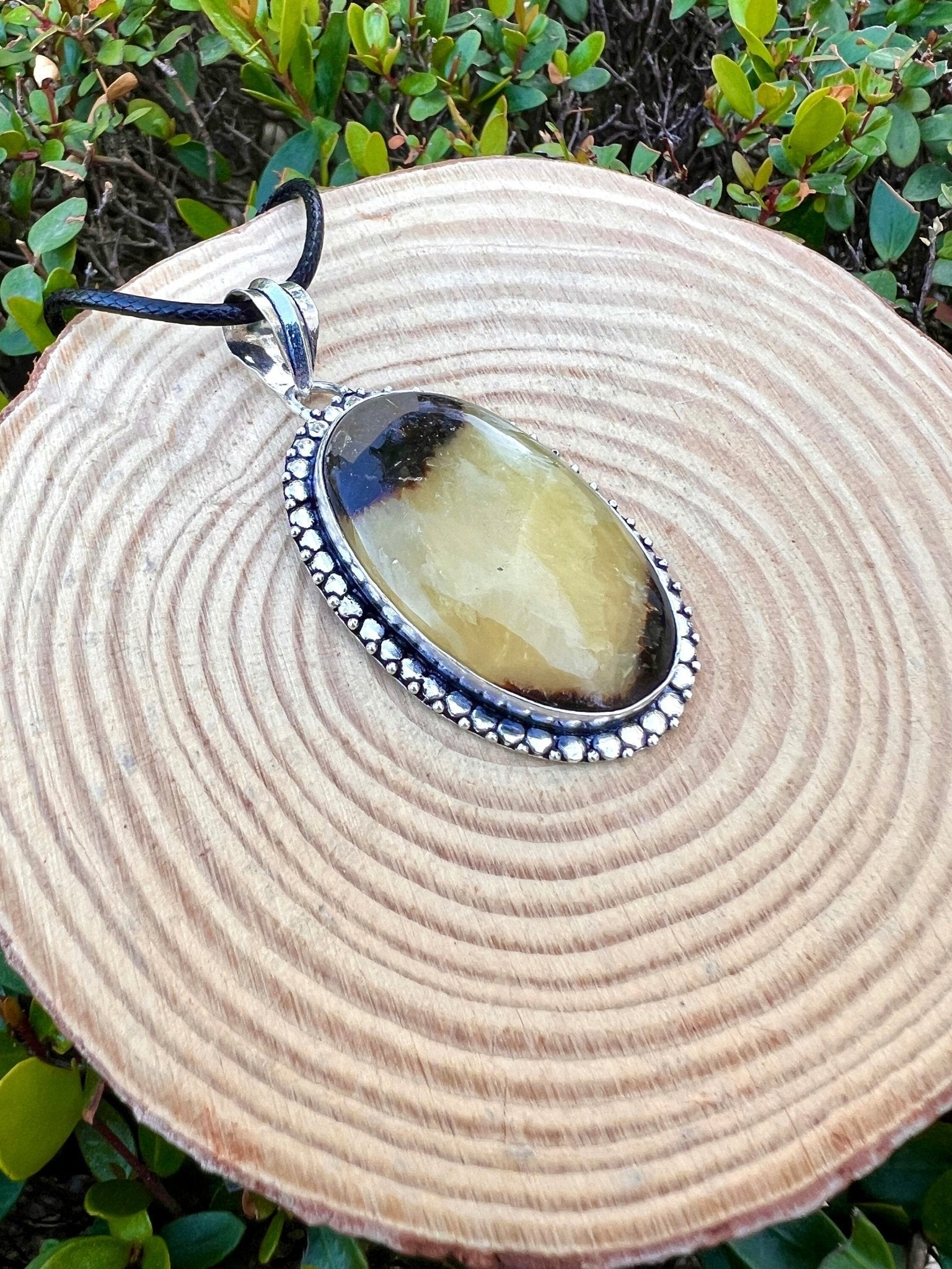Septarian Jasper Pendant, Recycled Sterling Silver, Boho Dragon Stone Jewelry - LunarGem - Charms & Pendants