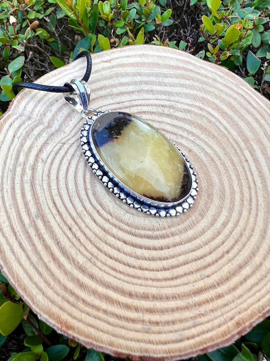 Septarian Jasper Pendant, Recycled Sterling Silver, Boho Dragon Stone Jewelry - LunarGem - Charms & Pendants