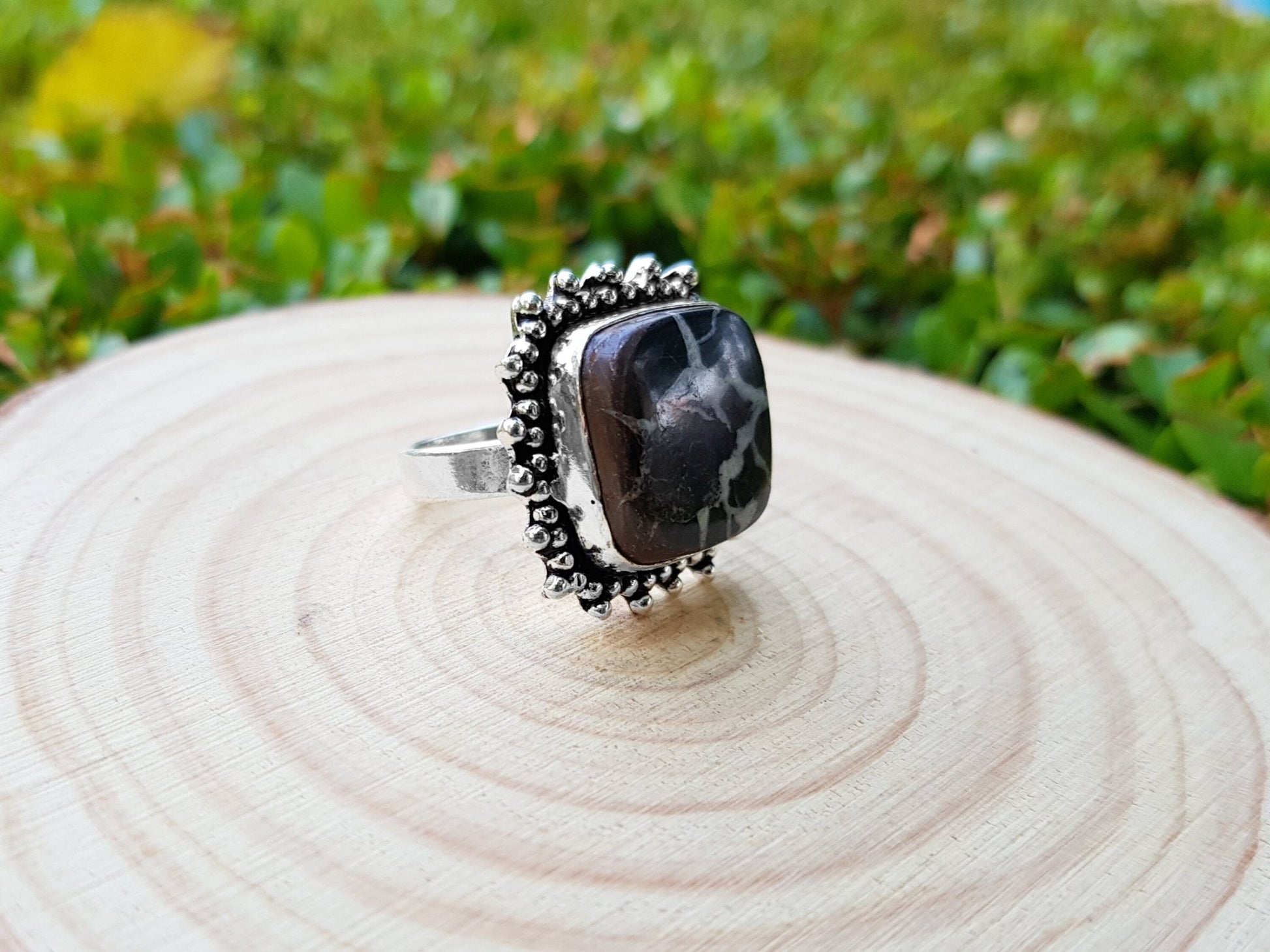 Septarian Jasper Ring In Sterling Silver Size US 7 Boho Rings GypsyJewellery One Of A Kind Gift - LunarGem - Rings