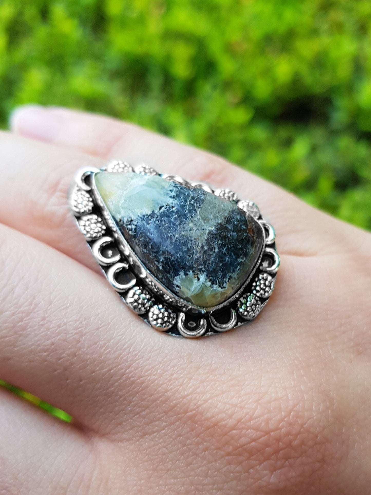Septarian Jasper Ring, Sterling Silver Boho Jewelry, US Size 7 - LunarGem - 