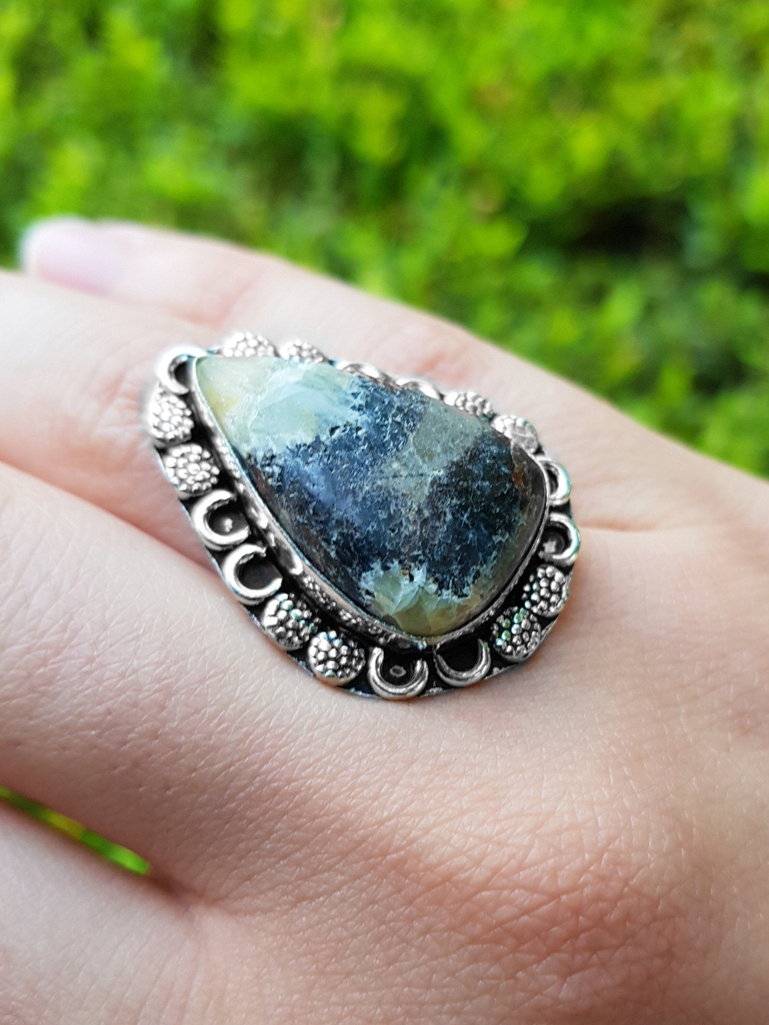 Septarian Jasper Ring, Sterling Silver Boho Jewelry, US Size 7 - LunarGem - 