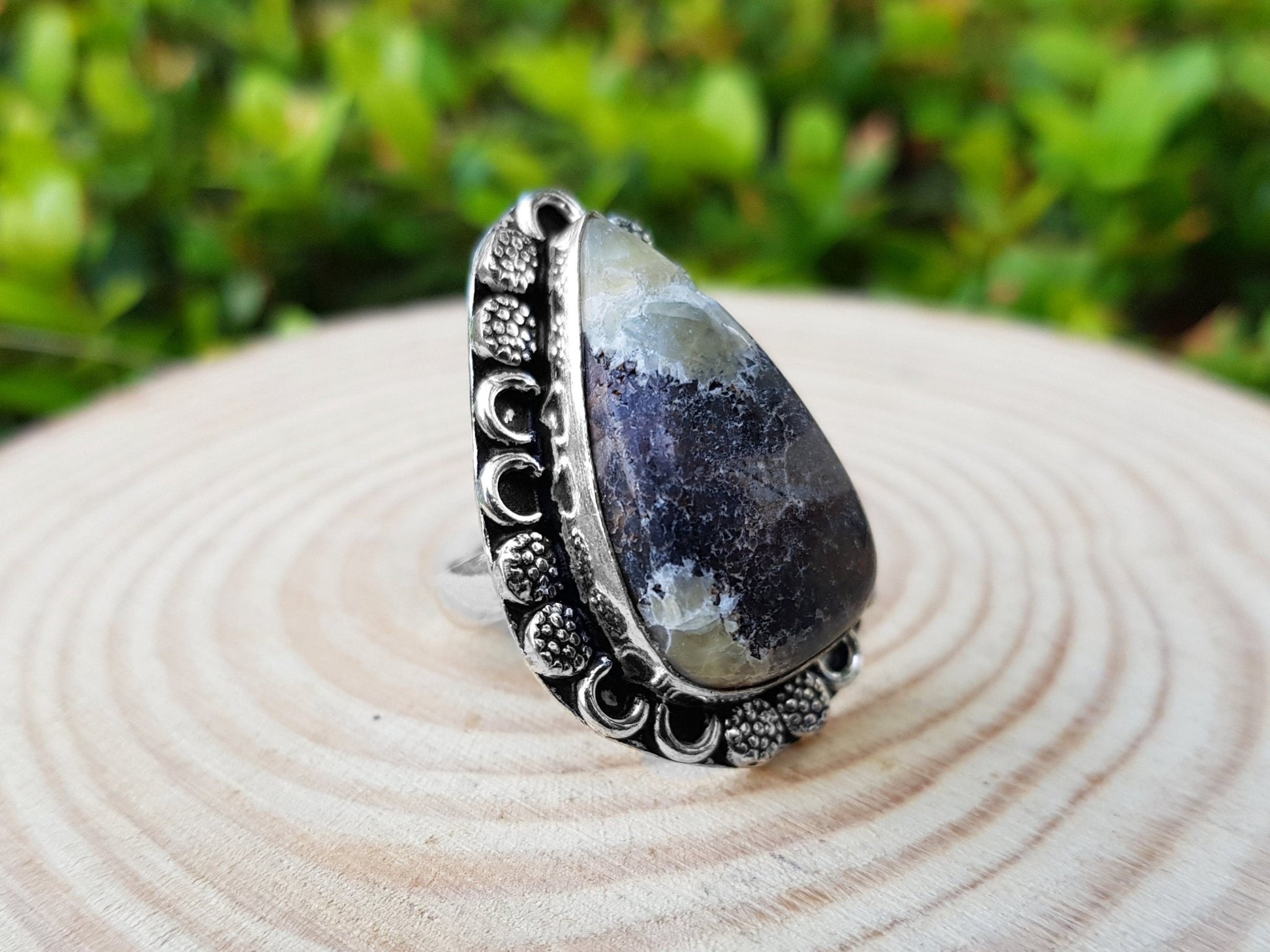 Septarian Jasper Ring, Sterling Silver Boho Jewelry, US Size 7 - LunarGem - 