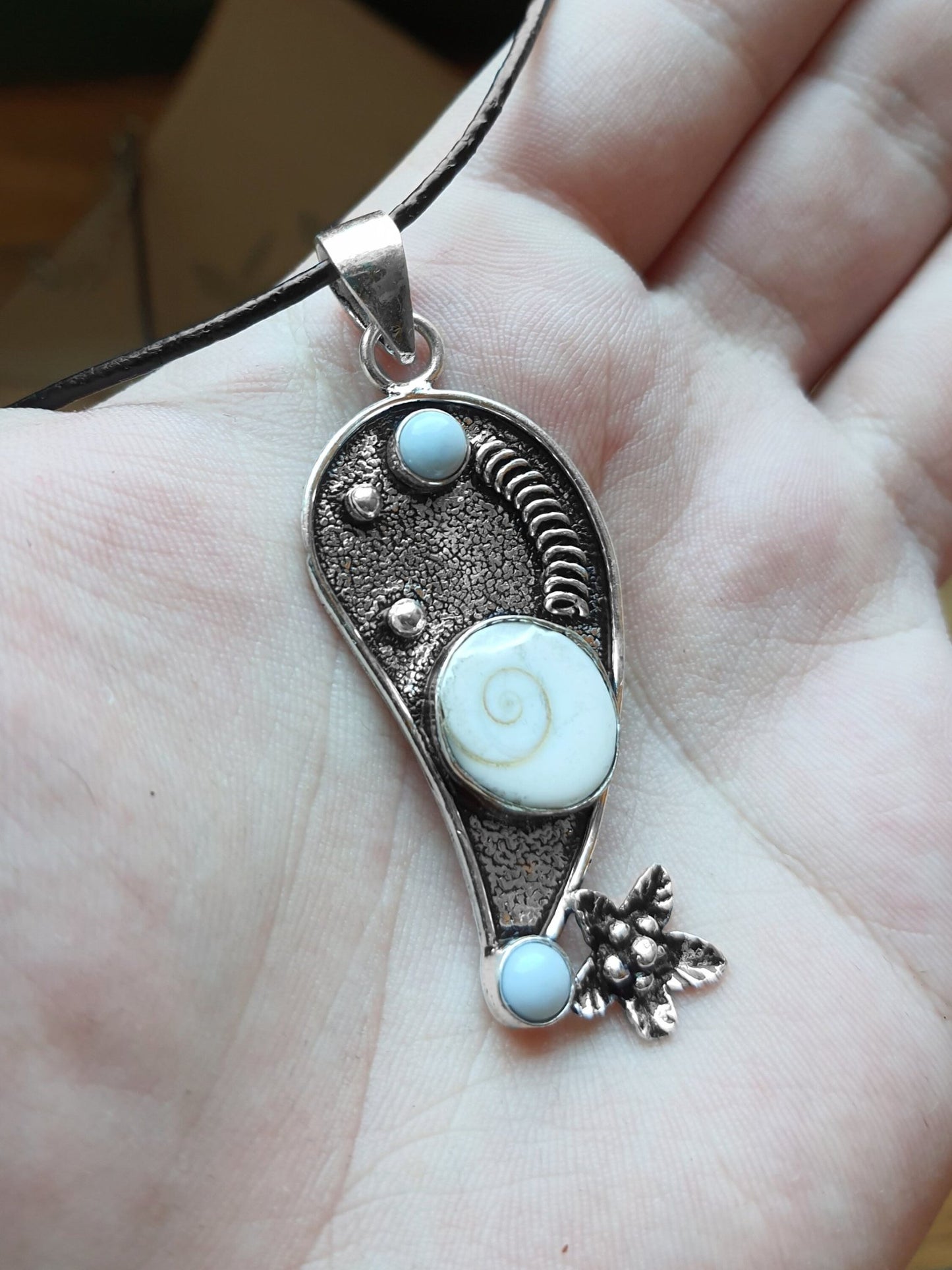 Shiva Eye & Owyhee Opal Sterling Silver Pendant, Unique Crystal Necklace - LunarGem - 