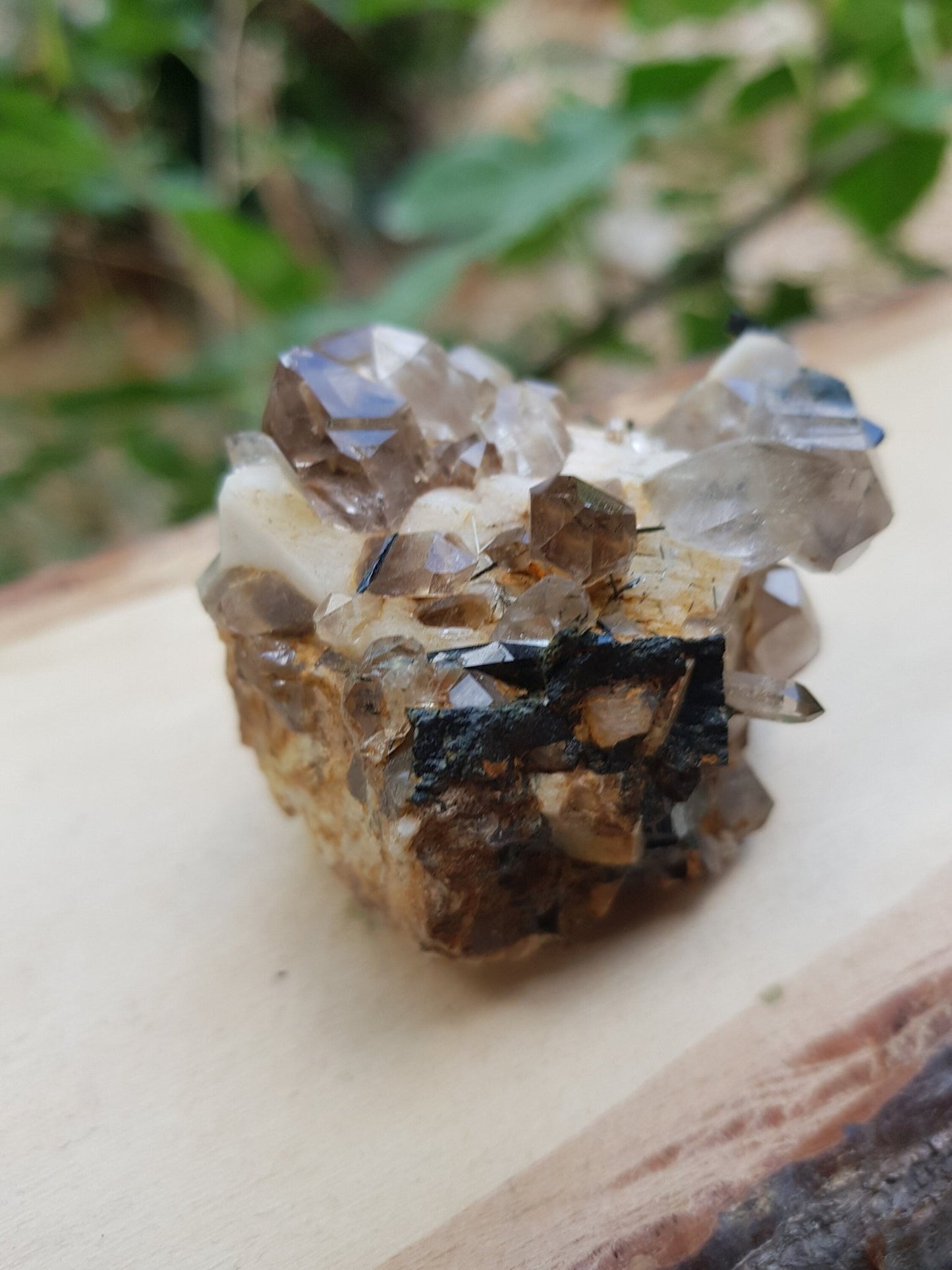 Smoky Quartz Cluster On Feldspar Specimen Cluster Crystal Specimen, Metaphysical and Mineral Specimen 84g - LunarGem - 