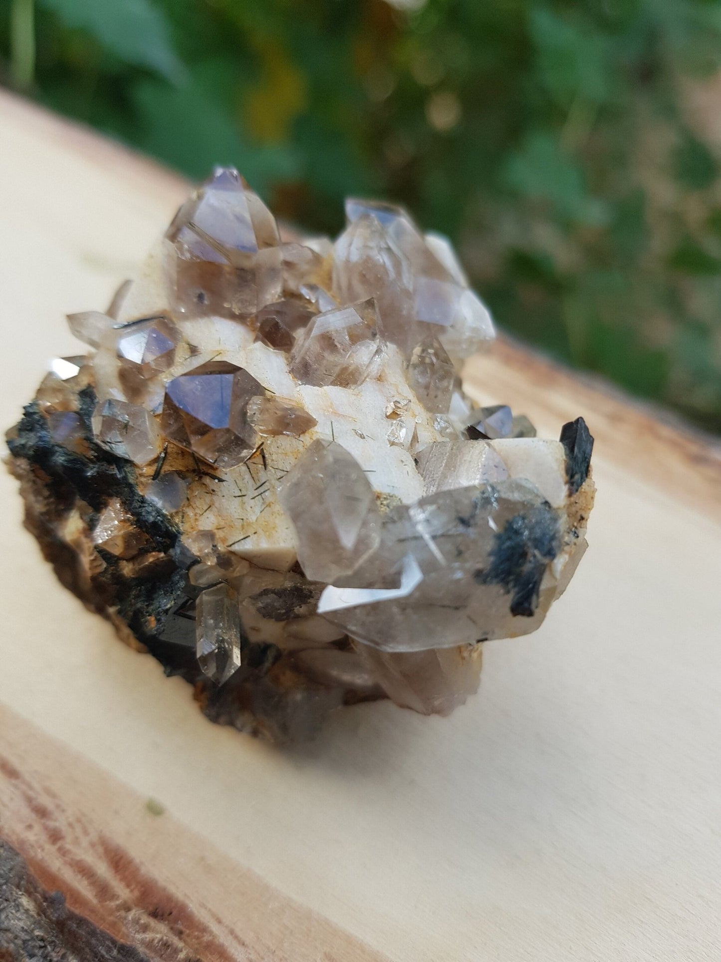 Smoky Quartz Cluster On Feldspar Specimen Cluster Crystal Specimen, Metaphysical and Mineral Specimen 84g - LunarGem - 