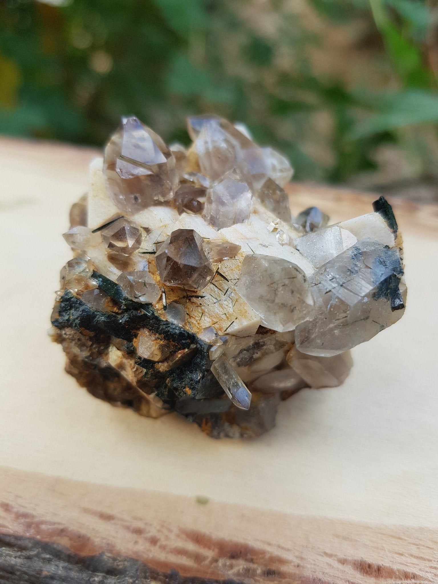 Smoky Quartz Cluster On Feldspar Specimen Cluster Crystal Specimen, Metaphysical and Mineral Specimen 84g - LunarGem - 
