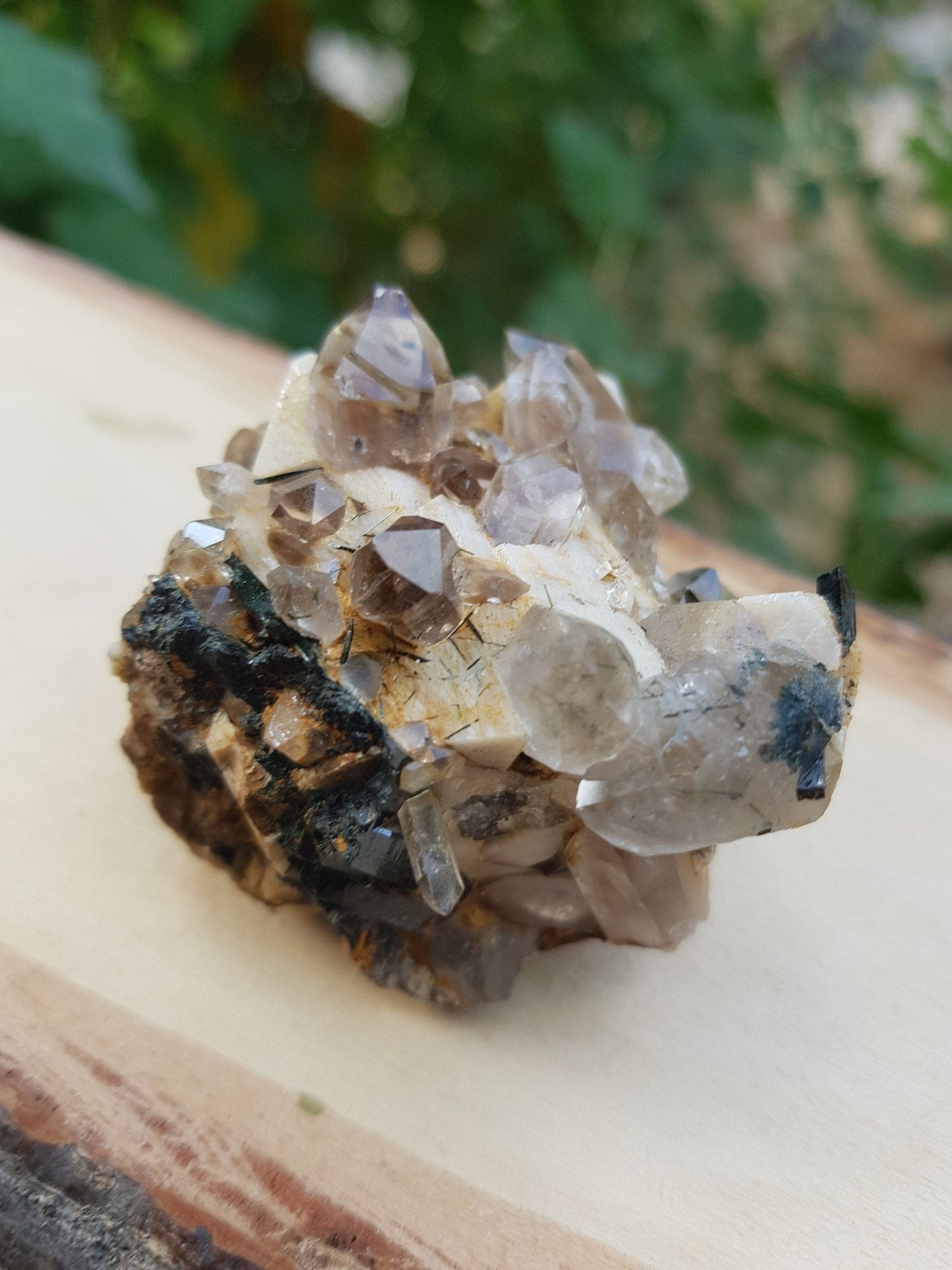 Smoky Quartz Cluster On Feldspar Specimen Cluster Crystal Specimen, Metaphysical and Mineral Specimen 84g - LunarGem - 