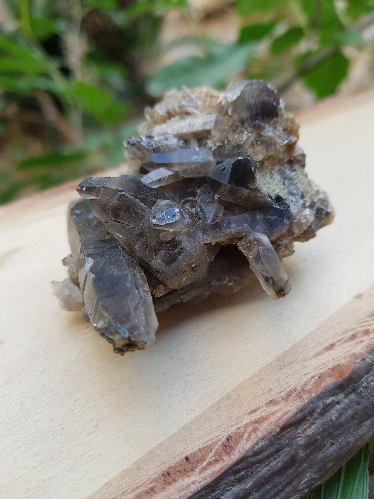 Smoky Quartz Point Cluster on Feldspar: Mineral Specimen, 86g - LunarGem - 