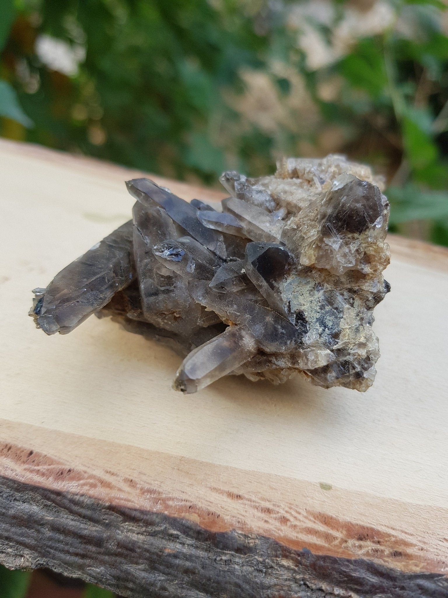 Smoky Quartz Point Cluster on Feldspar: Mineral Specimen, 86g - LunarGem - 