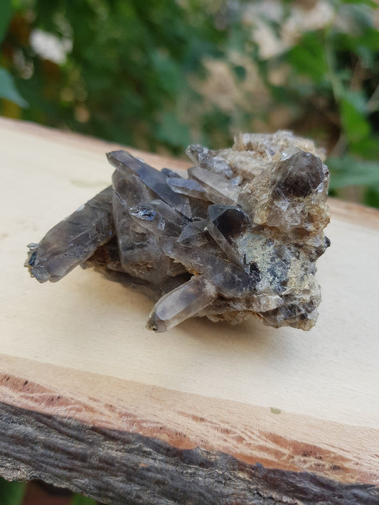 Smoky Quartz Point Cluster on Feldspar: Mineral Specimen, 86g - LunarGem - 
