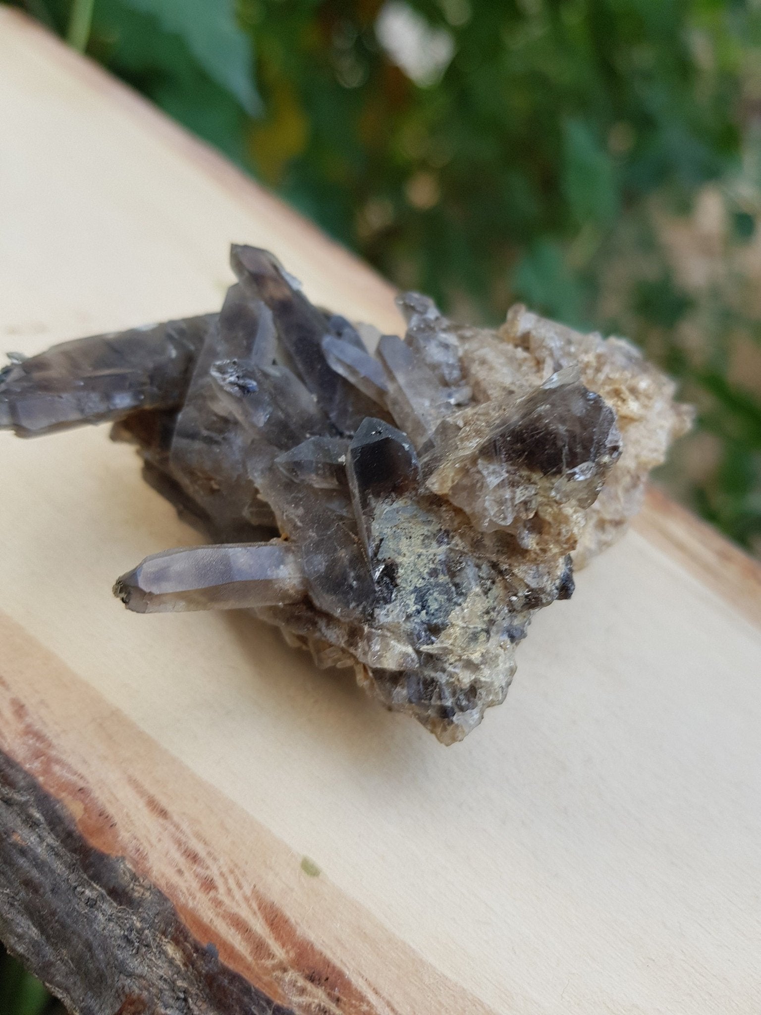 Smoky Quartz Point Cluster on Feldspar: Mineral Specimen, 86g - LunarGem - 