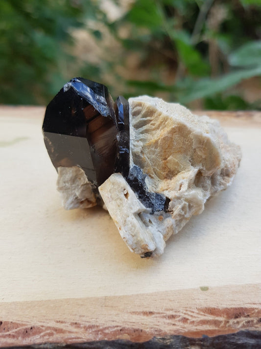 Smoky Quartz Point on Feldspar, Mineral Specimen, Malawi Crystal (59g) - LunarGem - 