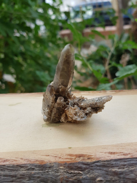 Smoky Quartz Points on Feldspar Crystal Specimen, Malawi (46g) - LunarGem - 