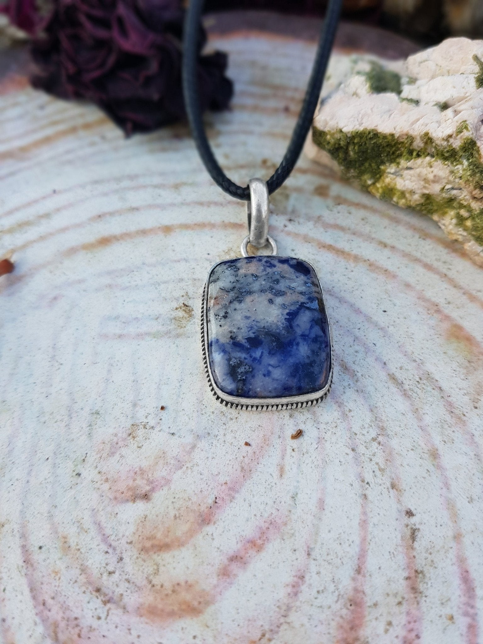 Sodalite Pendant In Sterling Silver Boho Crystal Necklace - LunarGem - 