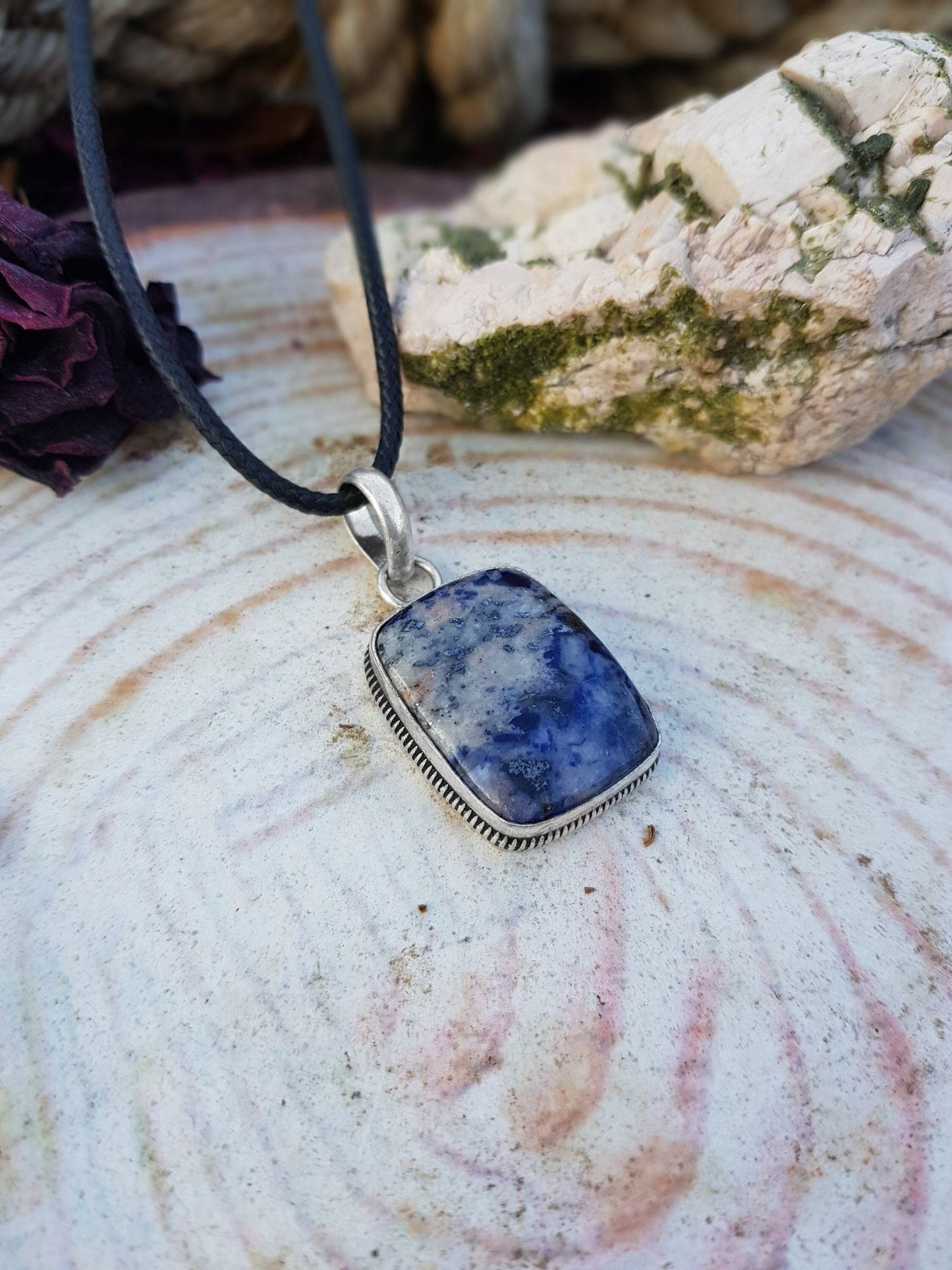 Sodalite Pendant In Sterling Silver Boho Crystal Necklace - LunarGem - 