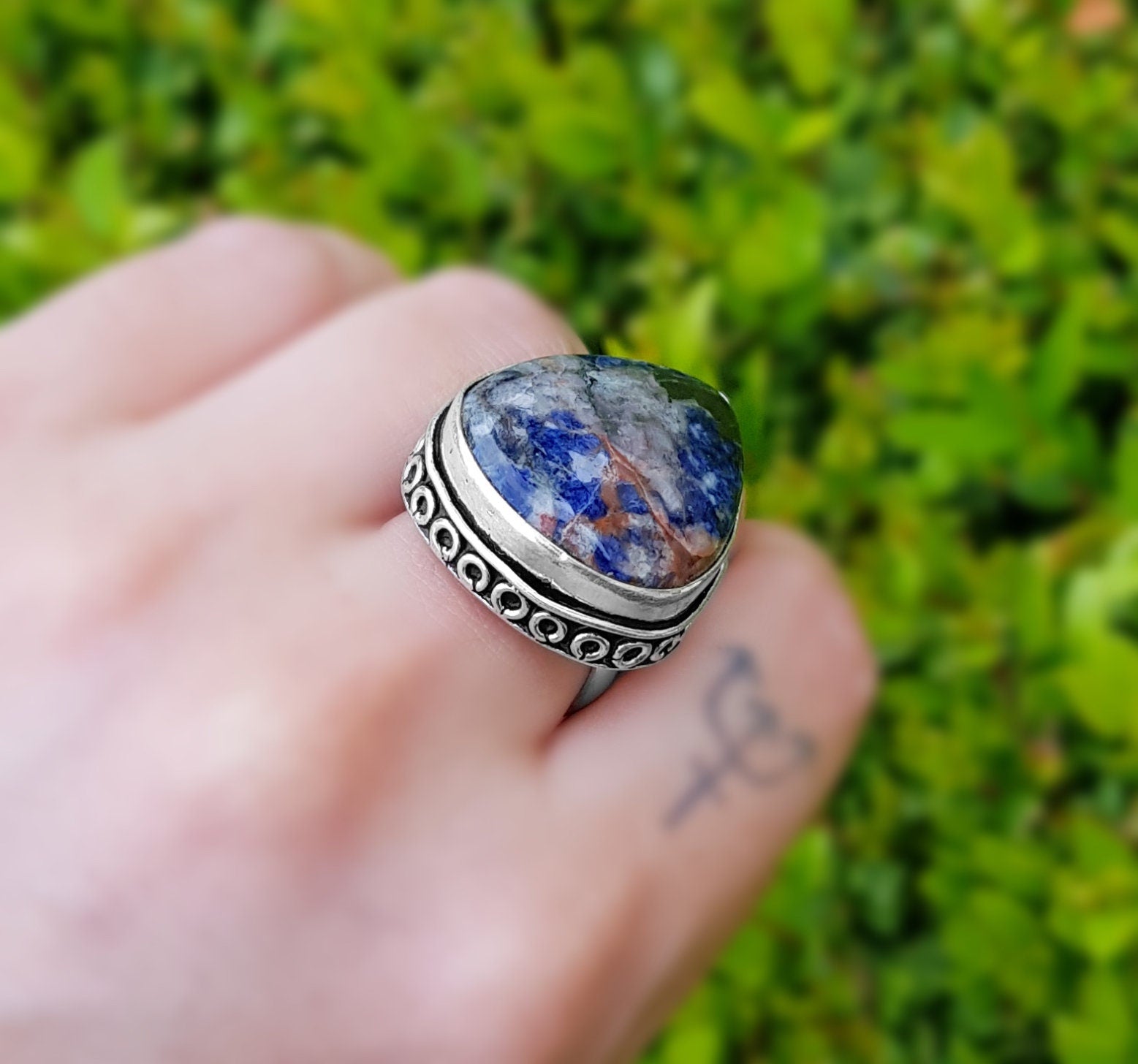 Sodalite Sterling Silver Ring - US Size 7.5 - Boho Gemstone Jewelry - LunarGem - Rings