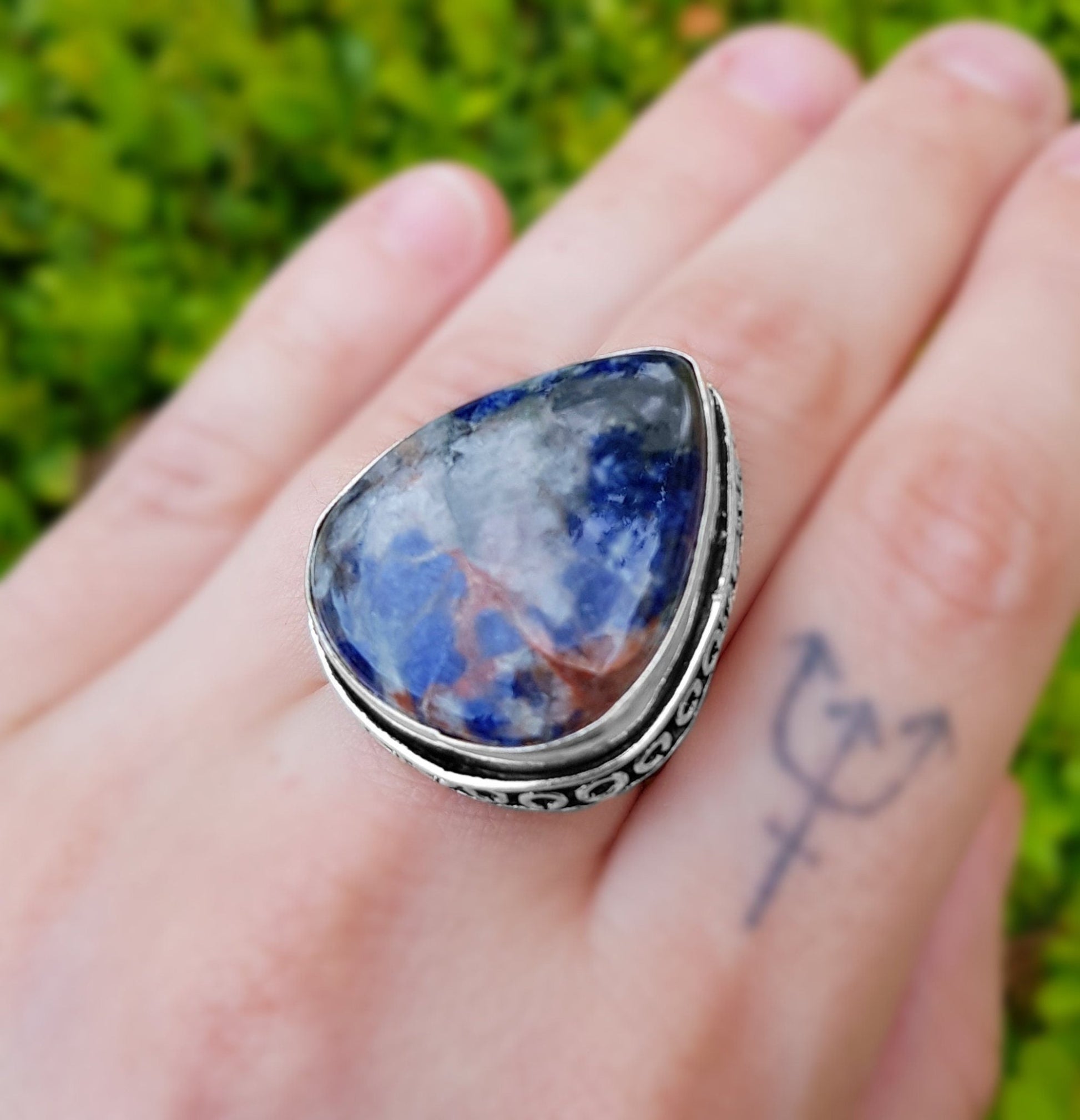 Sodalite Sterling Silver Ring - US Size 7.5 - Boho Gemstone Jewelry - LunarGem - Rings