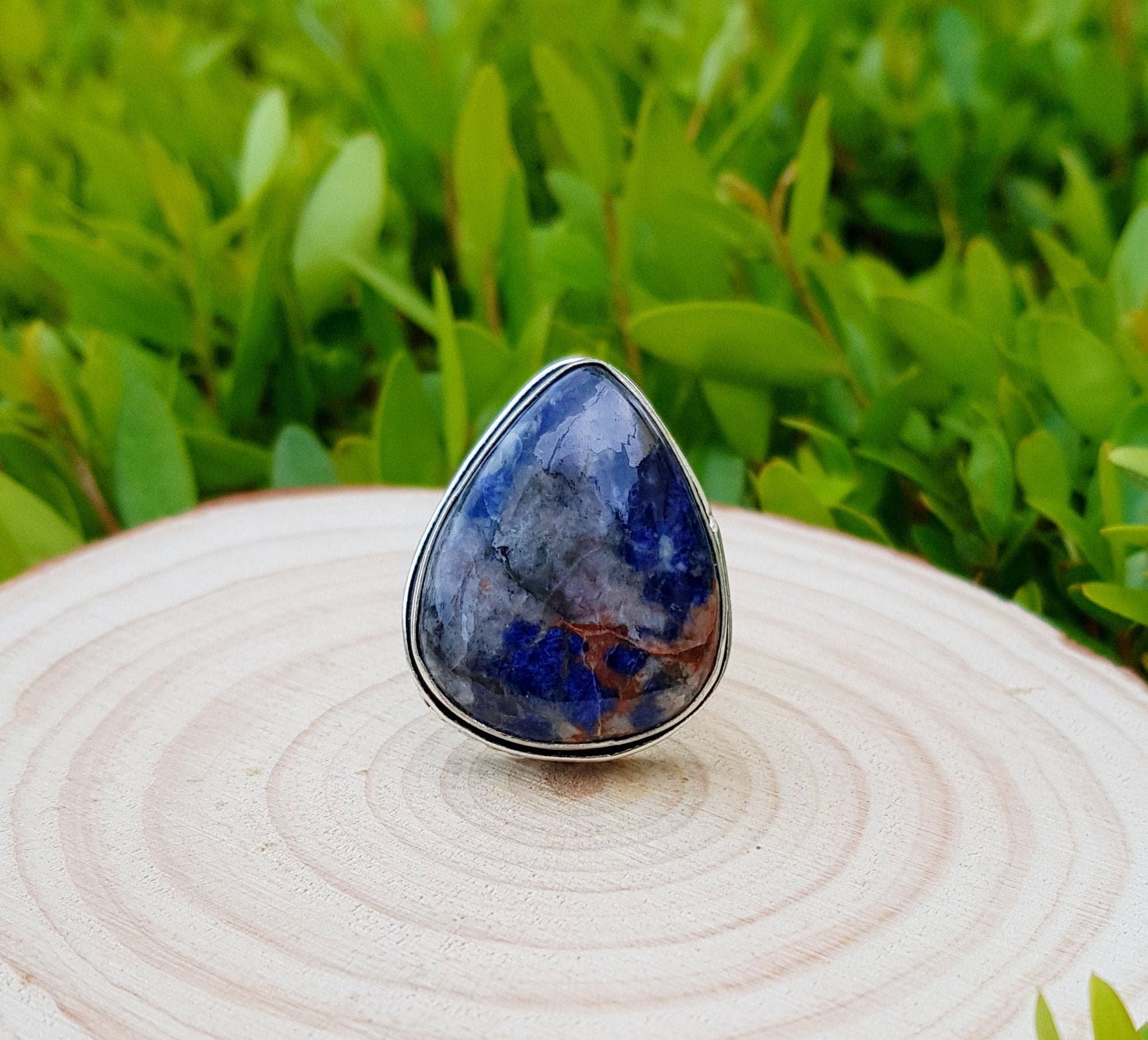 Sodalite Sterling Silver Ring - US Size 7.5 - Boho Gemstone Jewelry - LunarGem - Rings