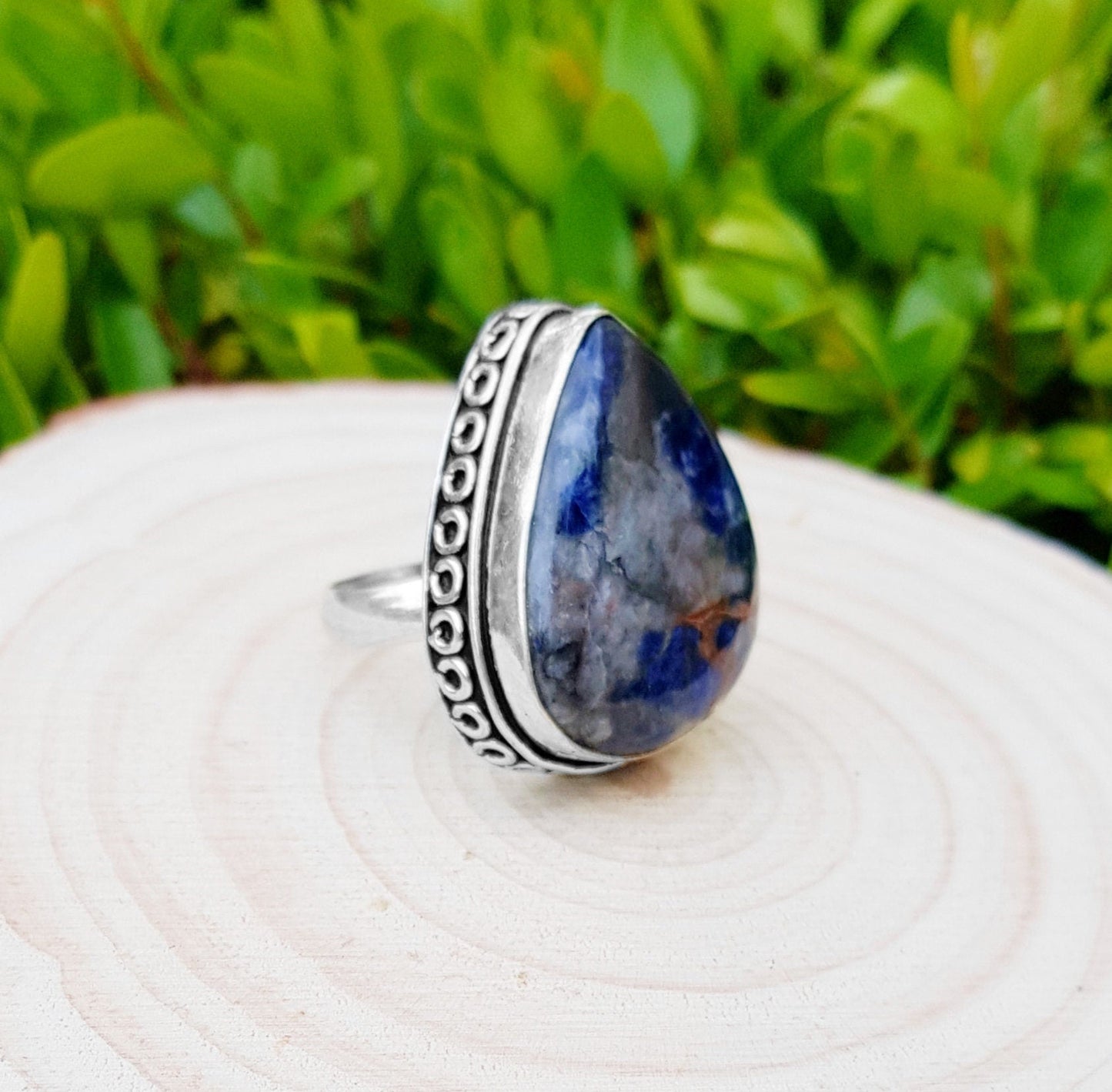 Sodalite Sterling Silver Ring - US Size 7.5 - Boho Gemstone Jewelry - LunarGem - Rings
