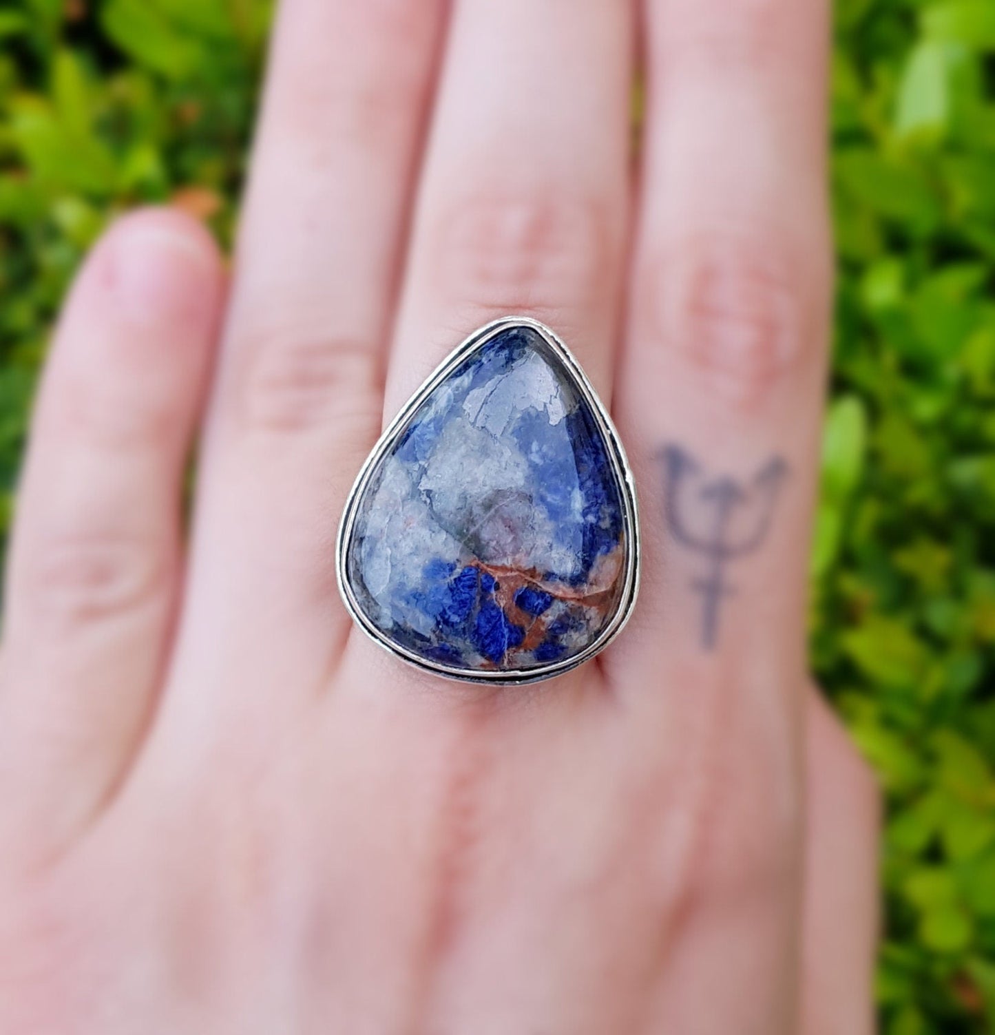 Sodalite Sterling Silver Ring - US Size 7.5 - Boho Gemstone Jewelry - LunarGem - Rings