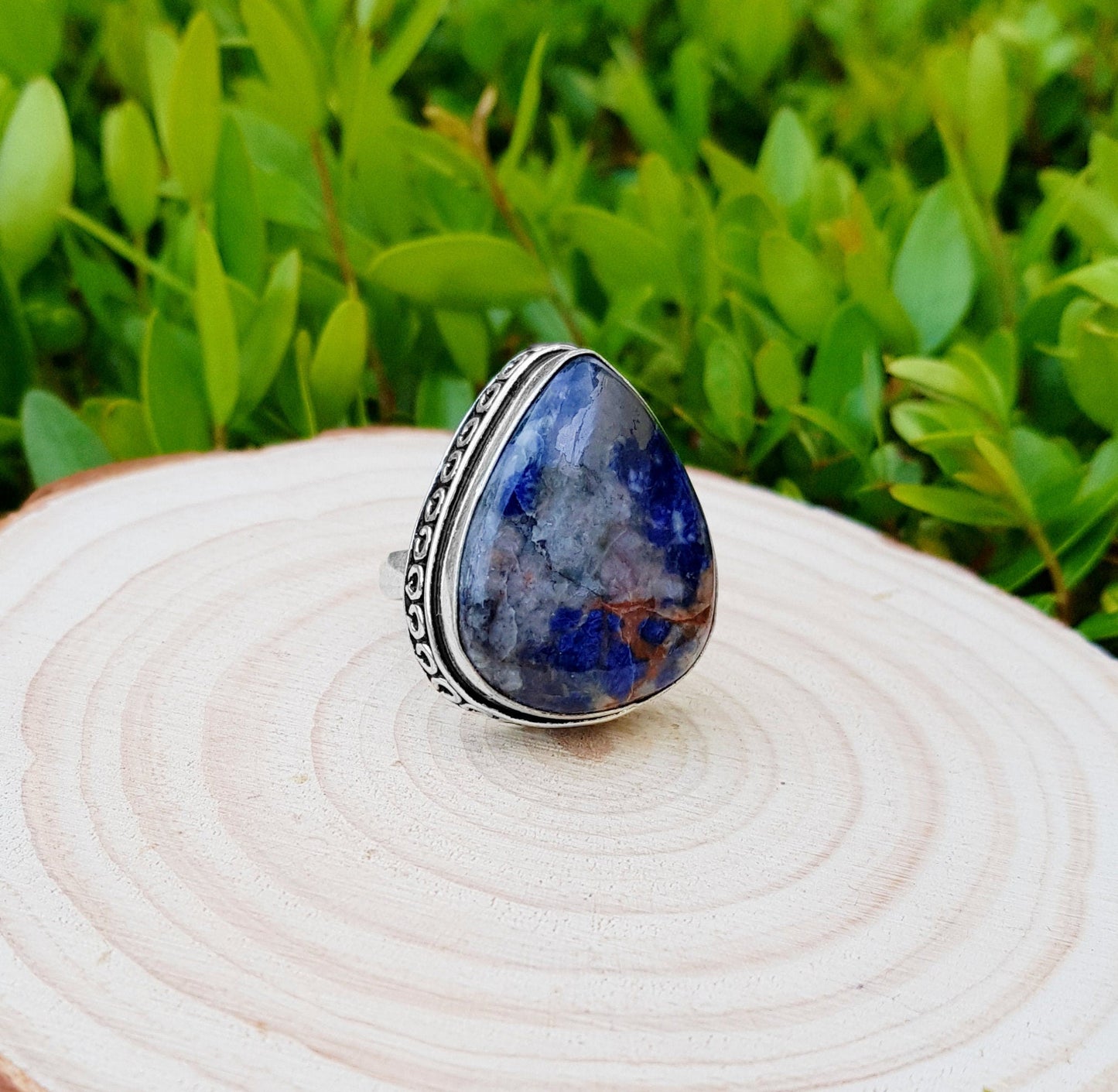 Sodalite Sterling Silver Ring - US Size 7.5 - Boho Gemstone Jewelry - LunarGem - Rings
