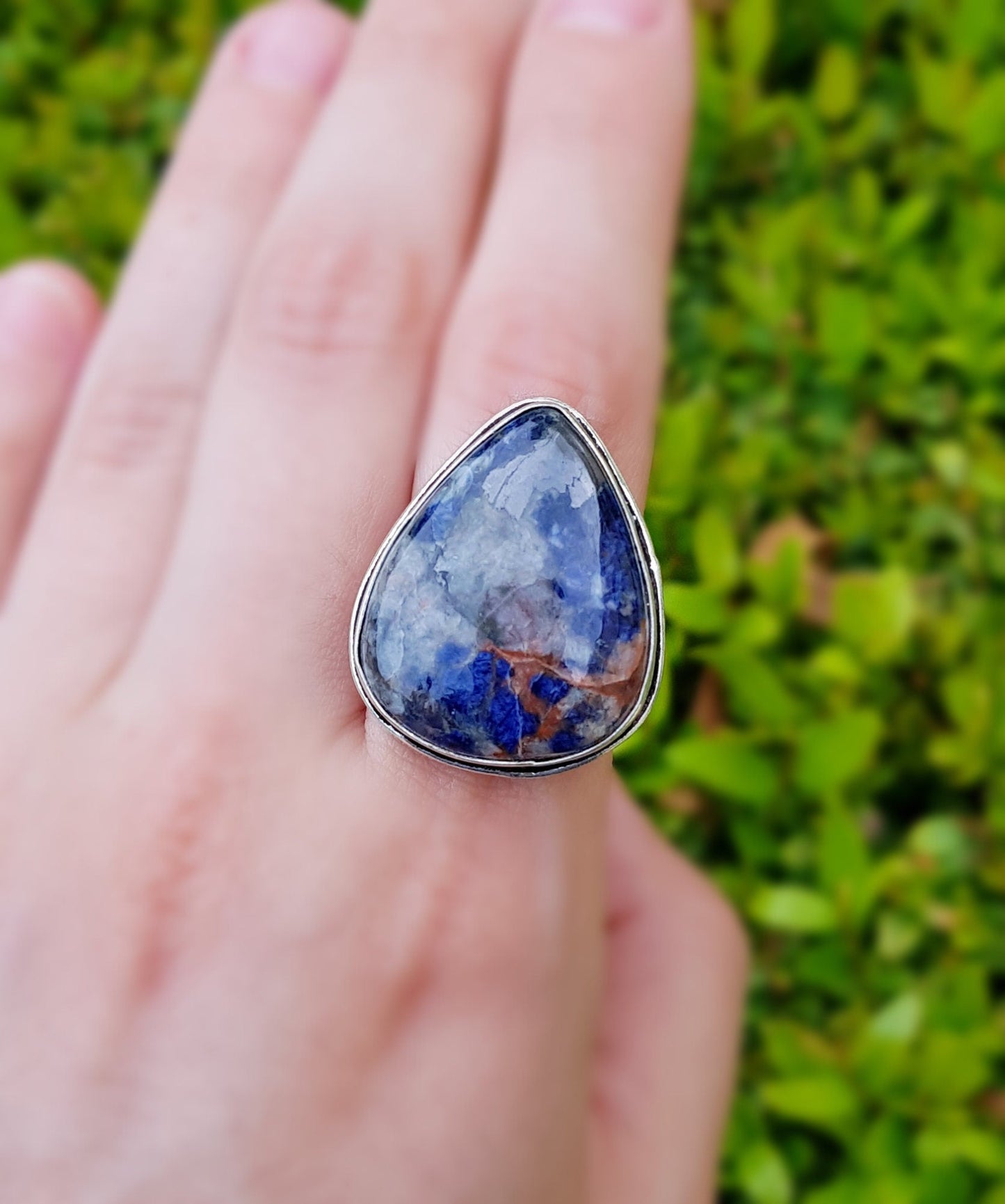 Sodalite Sterling Silver Ring - US Size 7.5 - Boho Gemstone Jewelry - LunarGem - Rings