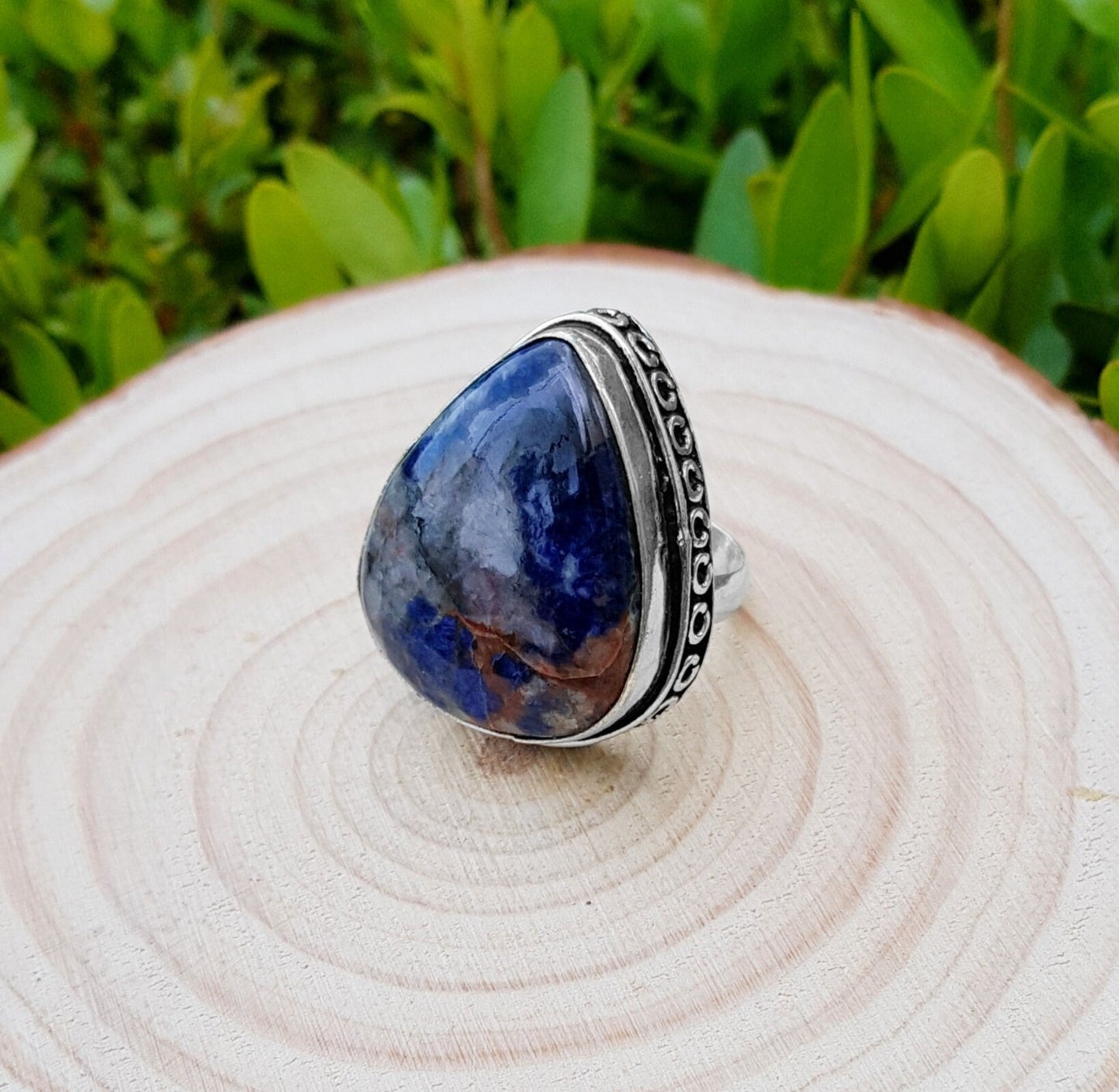 Sodalite Sterling Silver Ring - US Size 7.5 - Boho Gemstone Jewelry - LunarGem - Rings