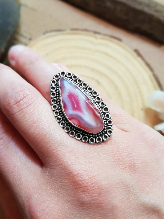 Solar Agate Sterling Silver Ring - US Size 7 - Boho Statement Ring - LunarGem - 