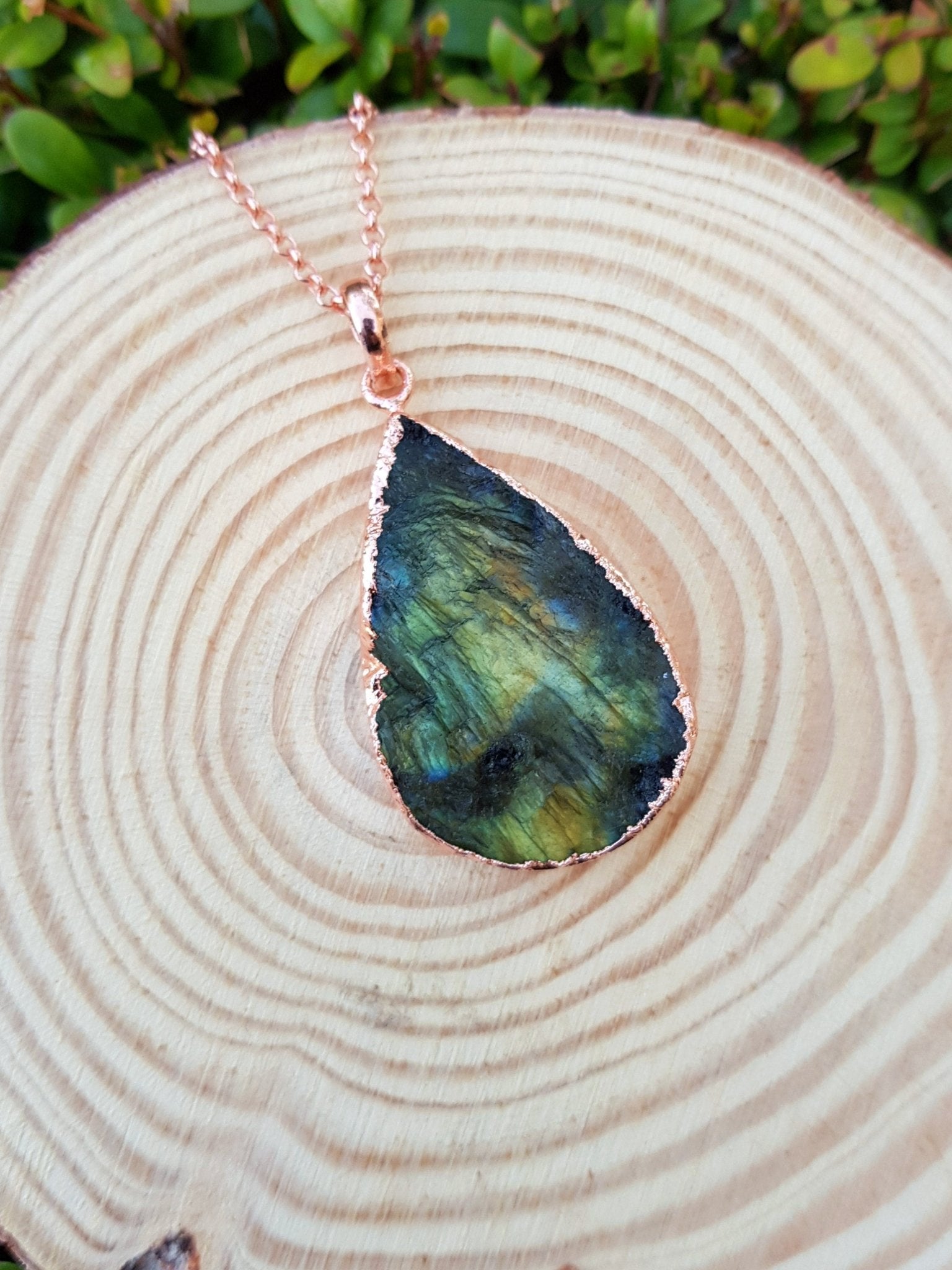 Spectrolite Labradorite Pendant, Electroformed Copper Necklace - LunarGem - 