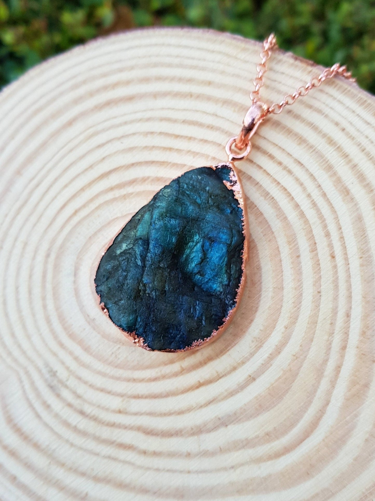 Spectrolite Labradorite Pendant, Electroformed Copper Necklace - LunarGem - 