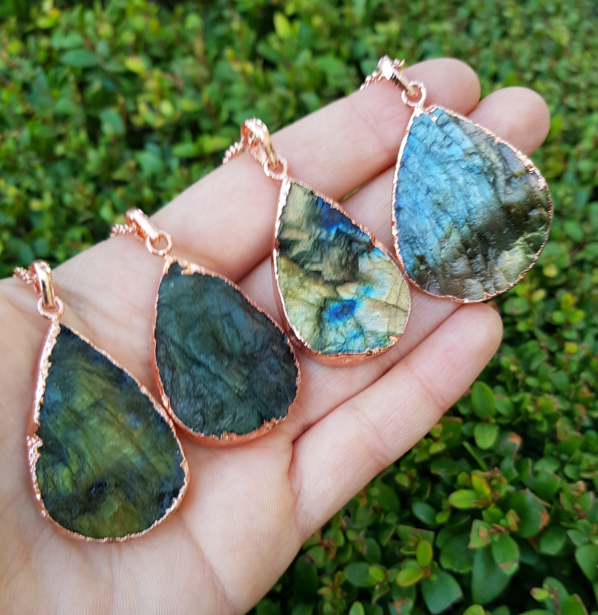 Spectrolite Labradorite Pendant, Electroformed Copper Necklace - LunarGem - 