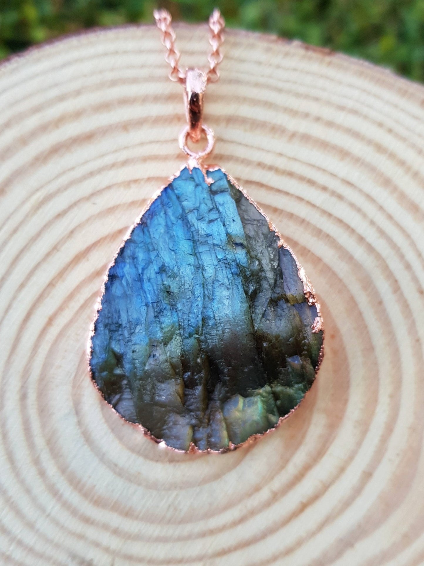 Spectrolite Labradorite Pendant, Electroformed Copper Necklace - LunarGem - 
