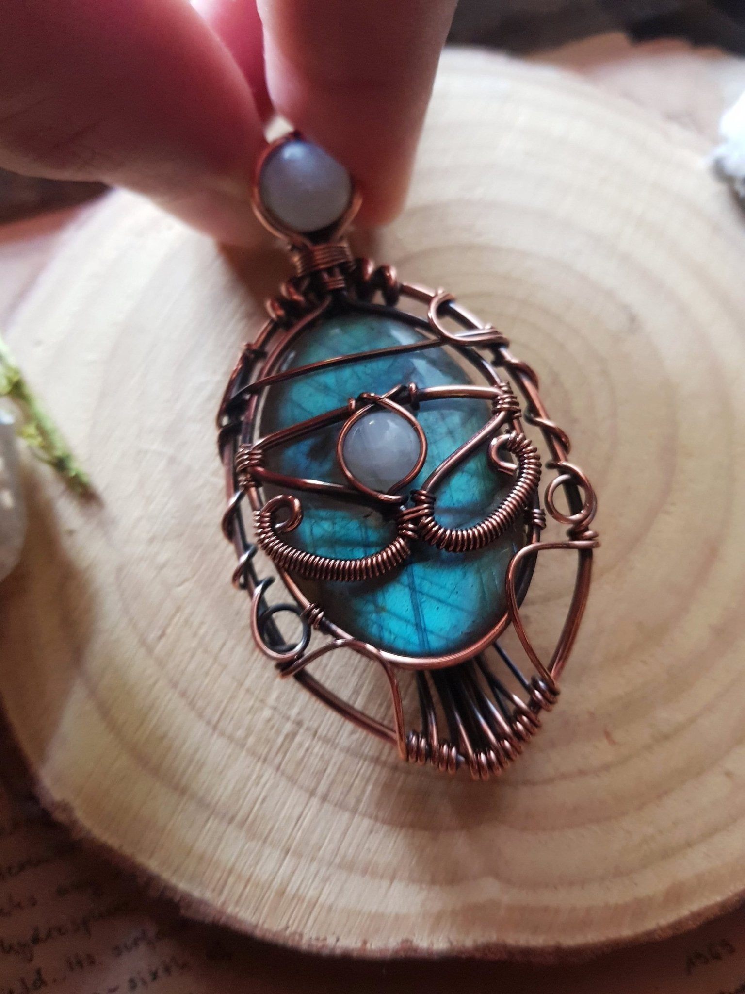 Spectrolite Labradorite Wire Wrapped Pendant, Boho Necklace GypsyJewelry - LunarGem - 