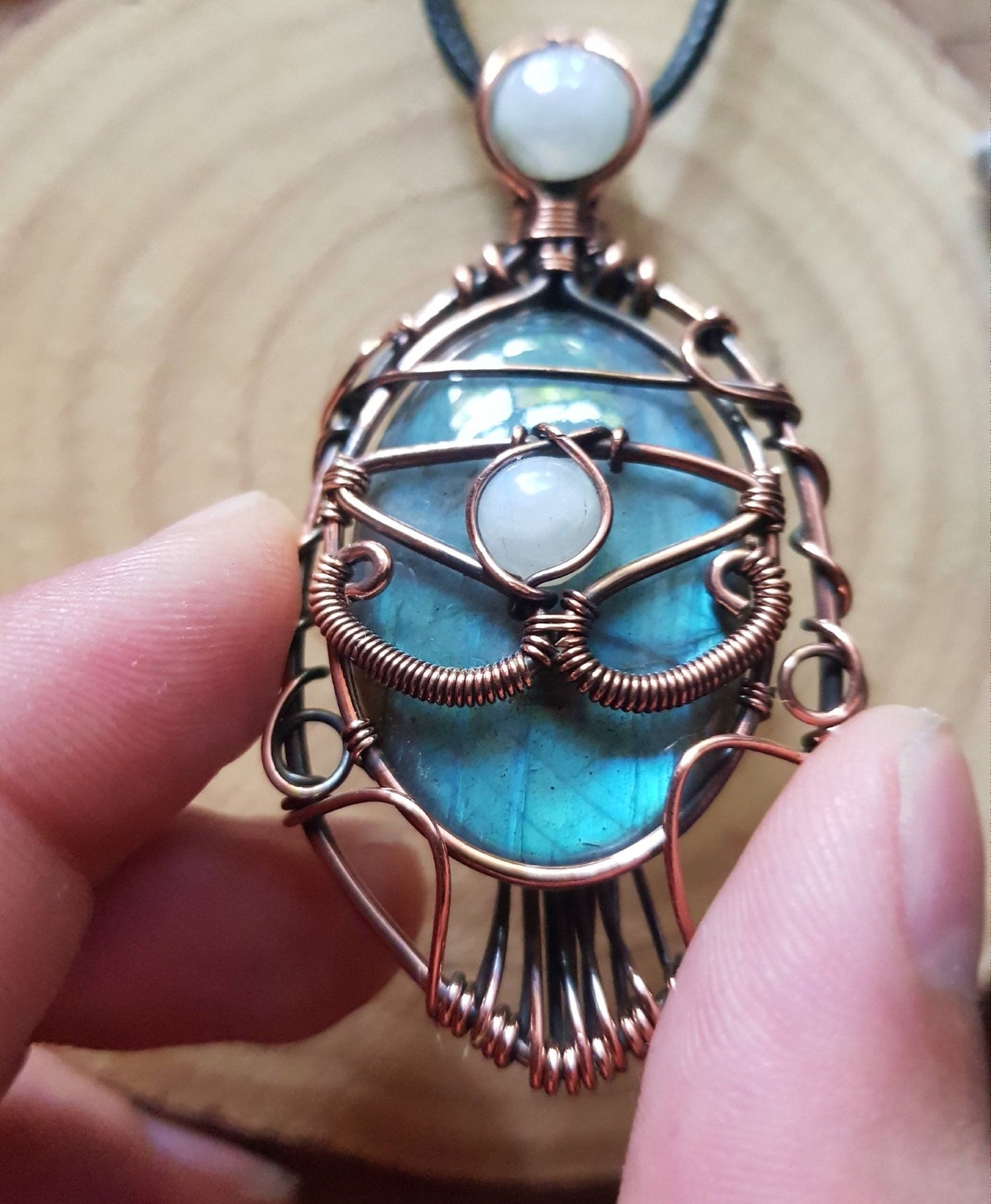 Spectrolite Labradorite Wire Wrapped Pendant, Boho Necklace GypsyJewelry - LunarGem - 