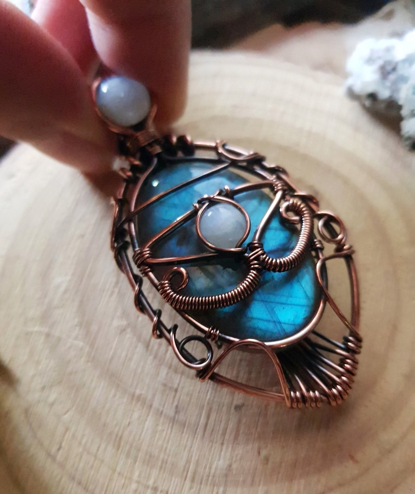 Spectrolite Labradorite Wire Wrapped Pendant, Boho Necklace GypsyJewelry - LunarGem - 