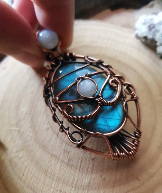 Spectrolite Labradorite Wire Wrapped Pendant, Boho Necklace GypsyJewelry - LunarGem - 