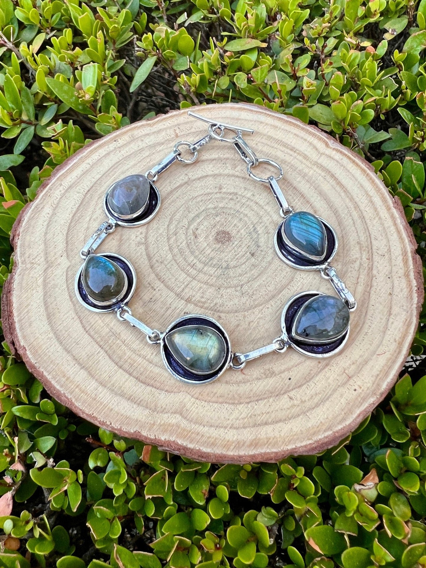 Sterling Silver Labradorite Bracelet: Adjustable Gemstone Jewelry - LunarGem - 