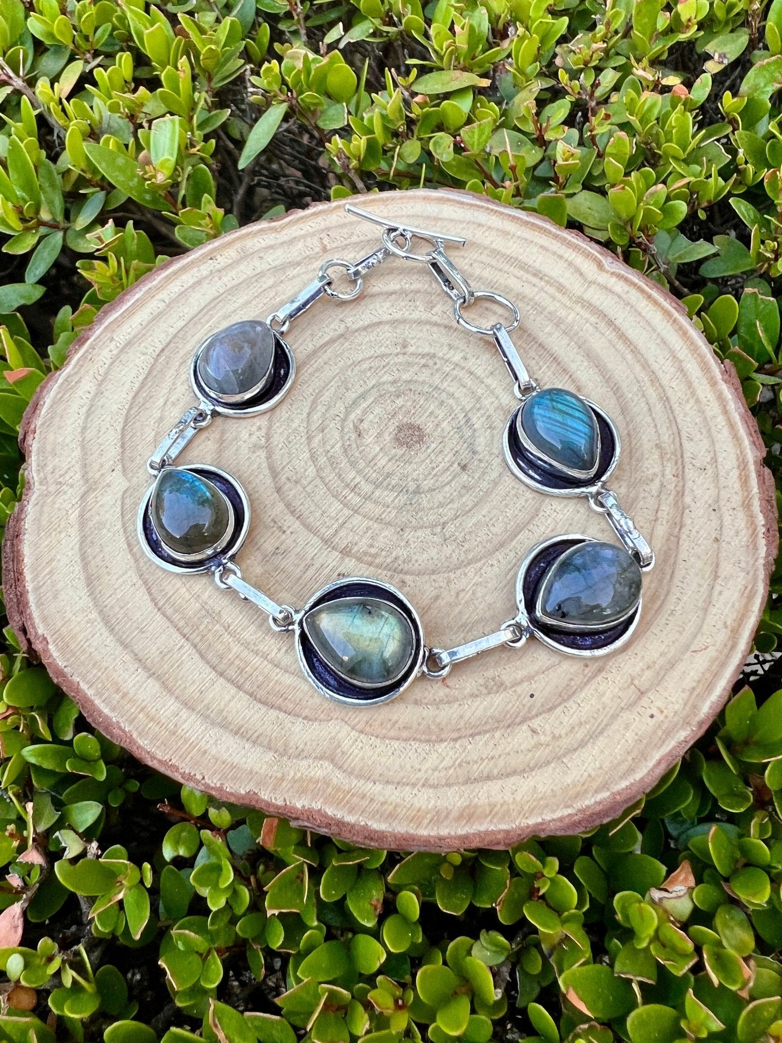 Sterling Silver Labradorite Bracelet: Adjustable Gemstone Jewelry - LunarGem - 