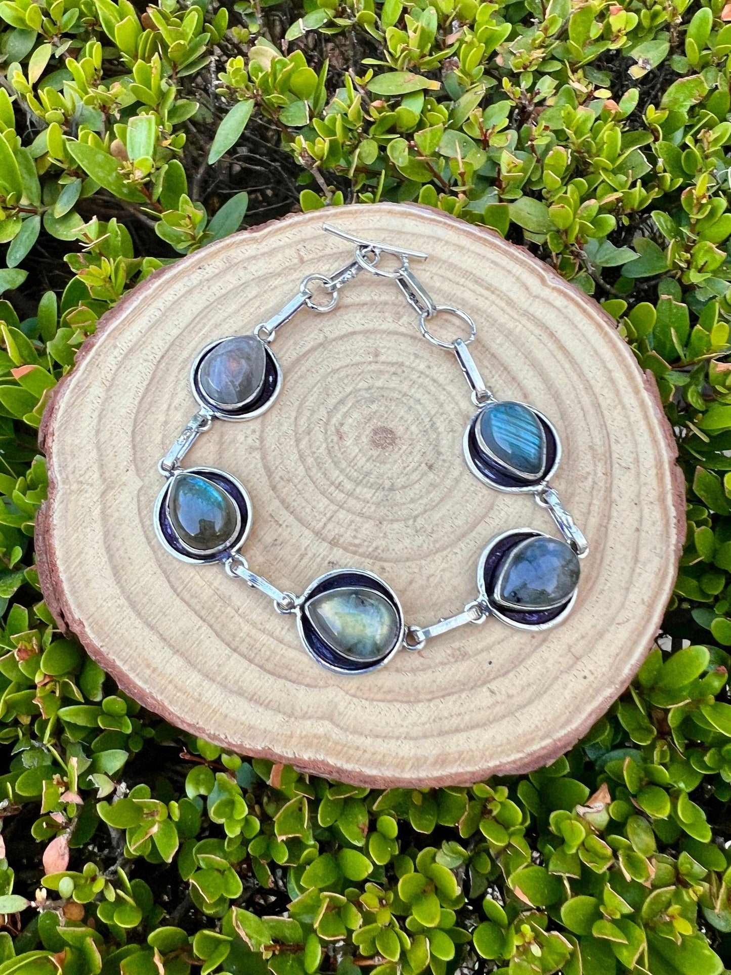 Sterling Silver Labradorite Bracelet: Adjustable Gemstone Jewelry - LunarGem - 